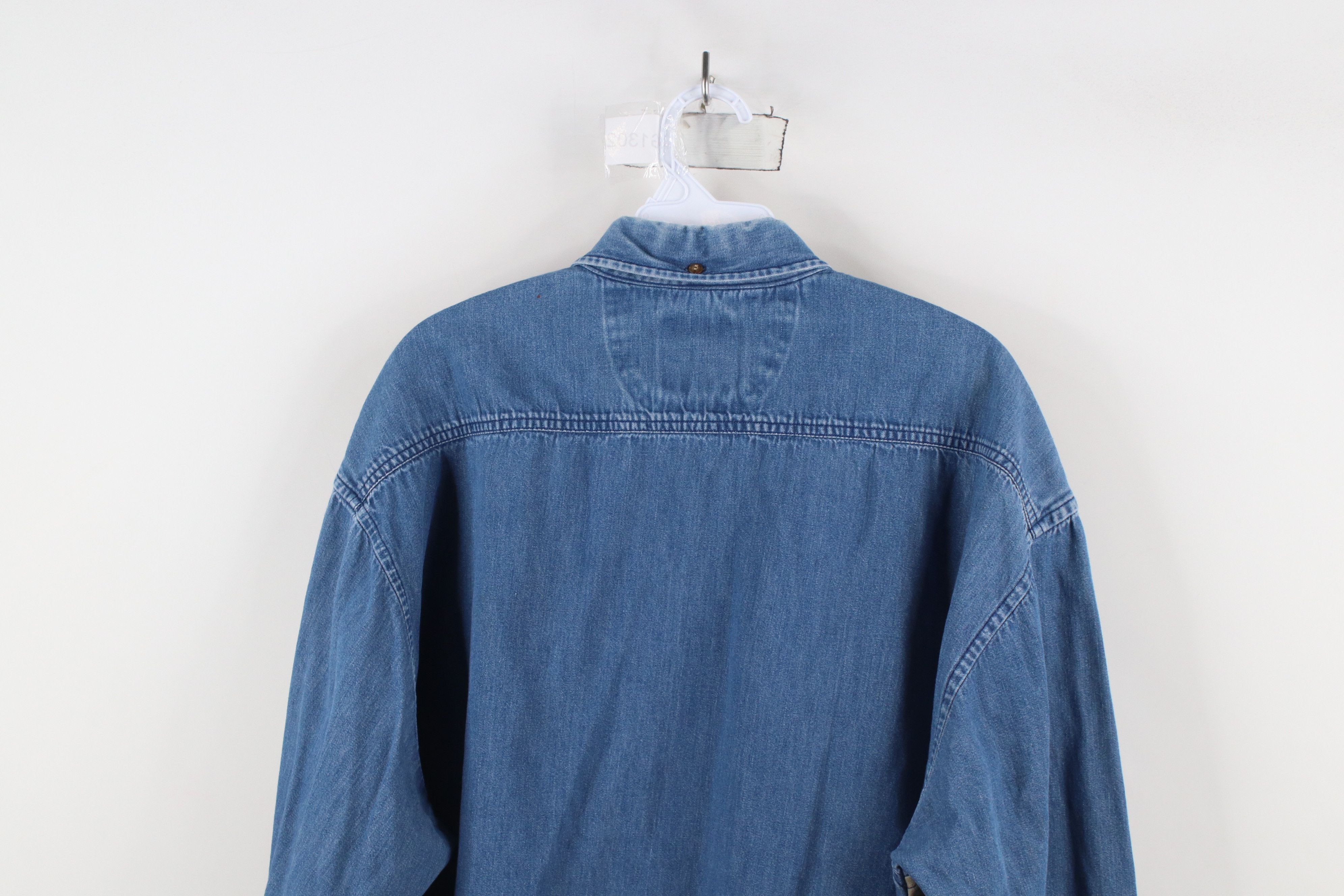 Vintage Vintage 90s Streetwear Block Denim Jean Button Down Shirt Size US XL / EU 56 / 4 - 15 Thumbnail
