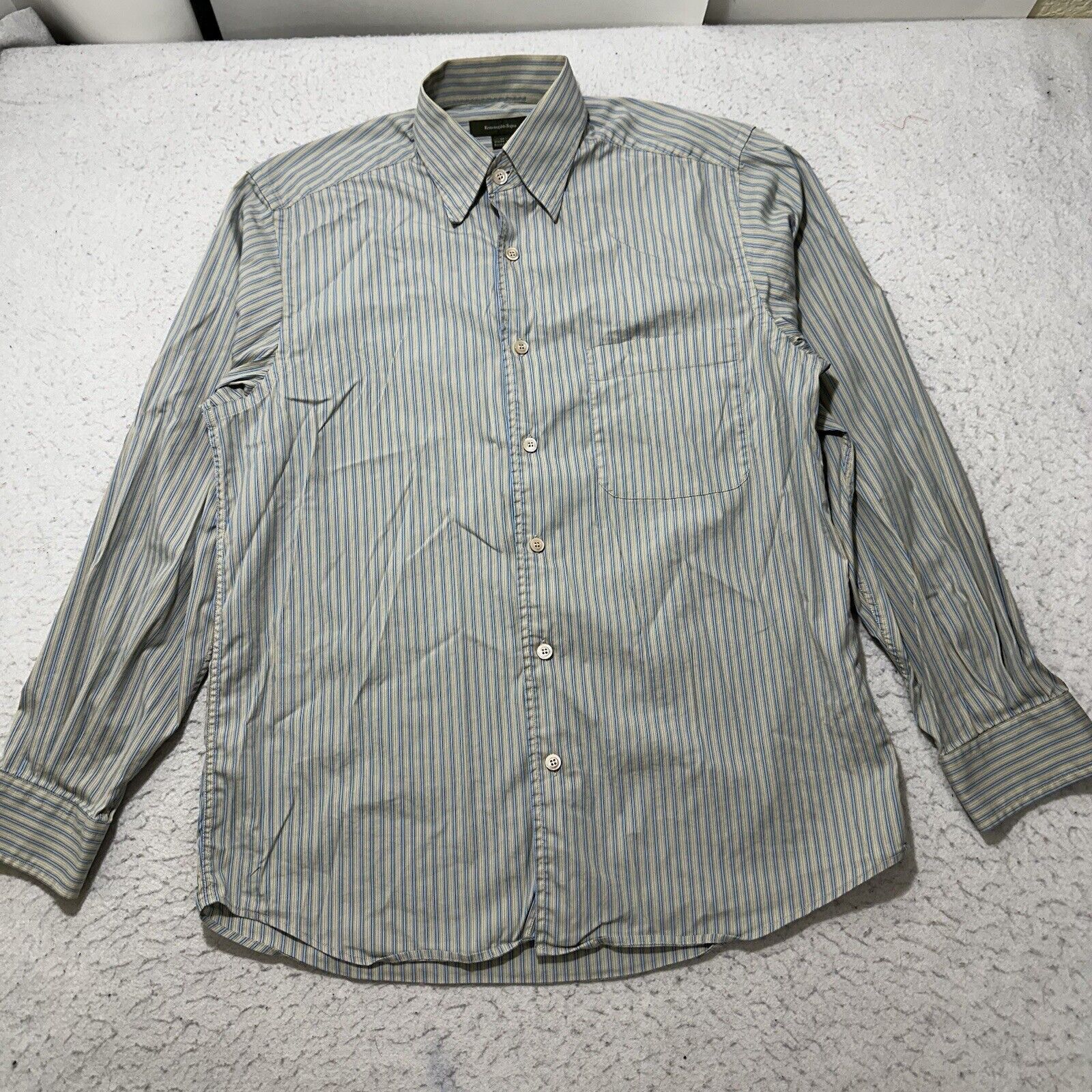 Ermenegildo Zegna Ermenegildo Zegna Medium Button Down Dress Shirt Blue Green Size US M / EU 48-50 / 2 - 1 Thumbnail