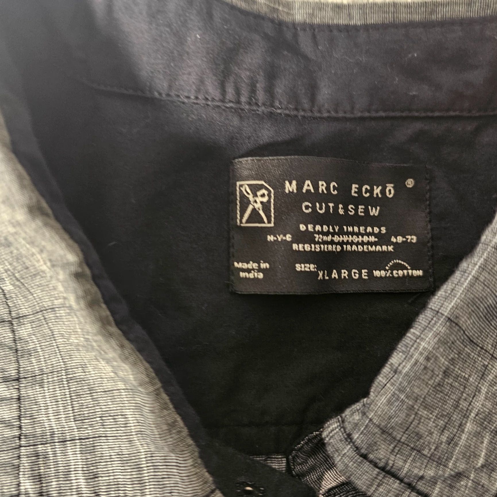 Marcs Marc Ecko Shirt Adult XL Gray Geo Plaid Button-Up Long Sleeve Casual Collared Cotton Mens Size US XL / EU 56 / 4 - 2 Thumbnail
