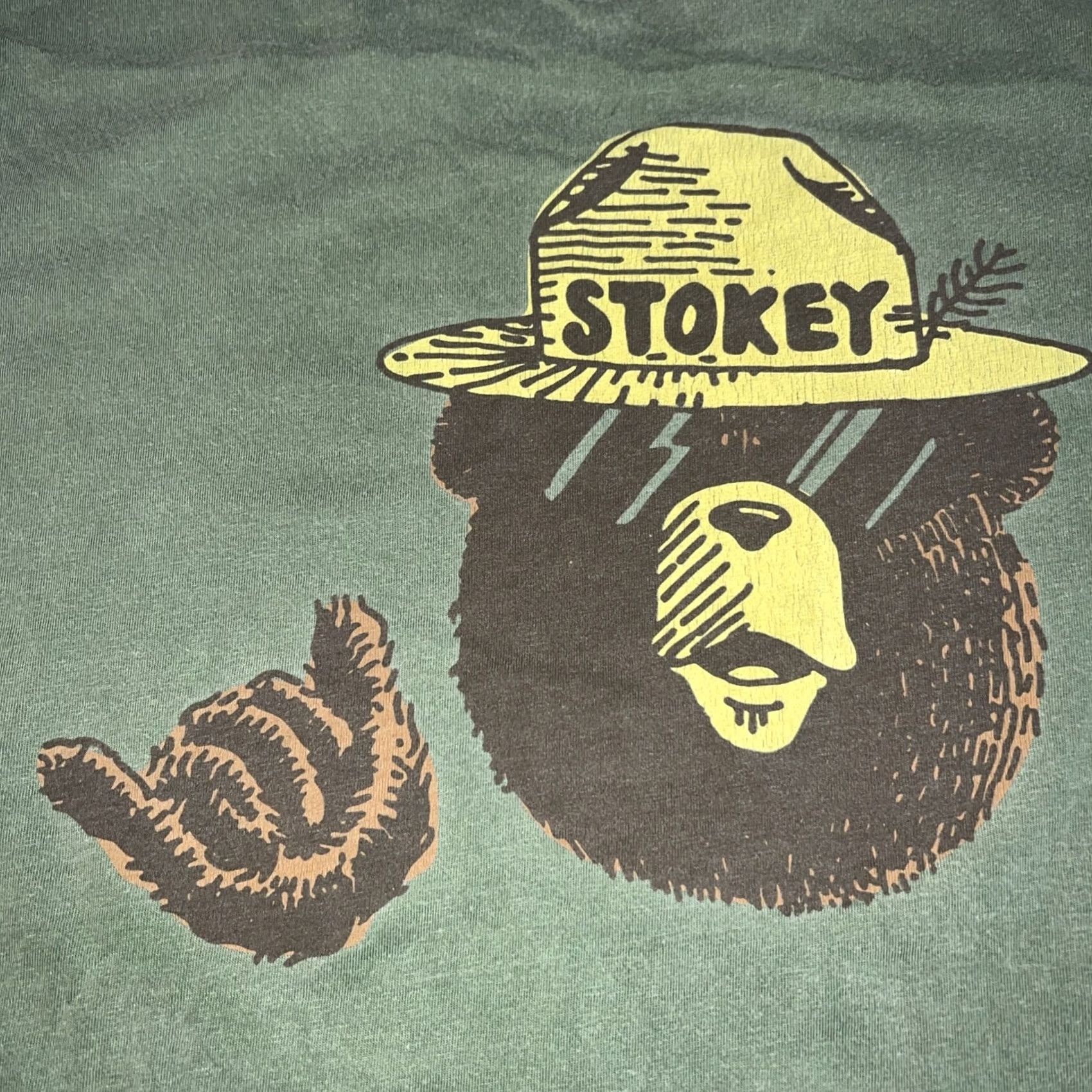 Vintage Vtg Smokey The Bear Parody ‘Stokey’ The Surfer Shirt Small Green Size US S / EU 44-46 / 1 - 7 Thumbnail