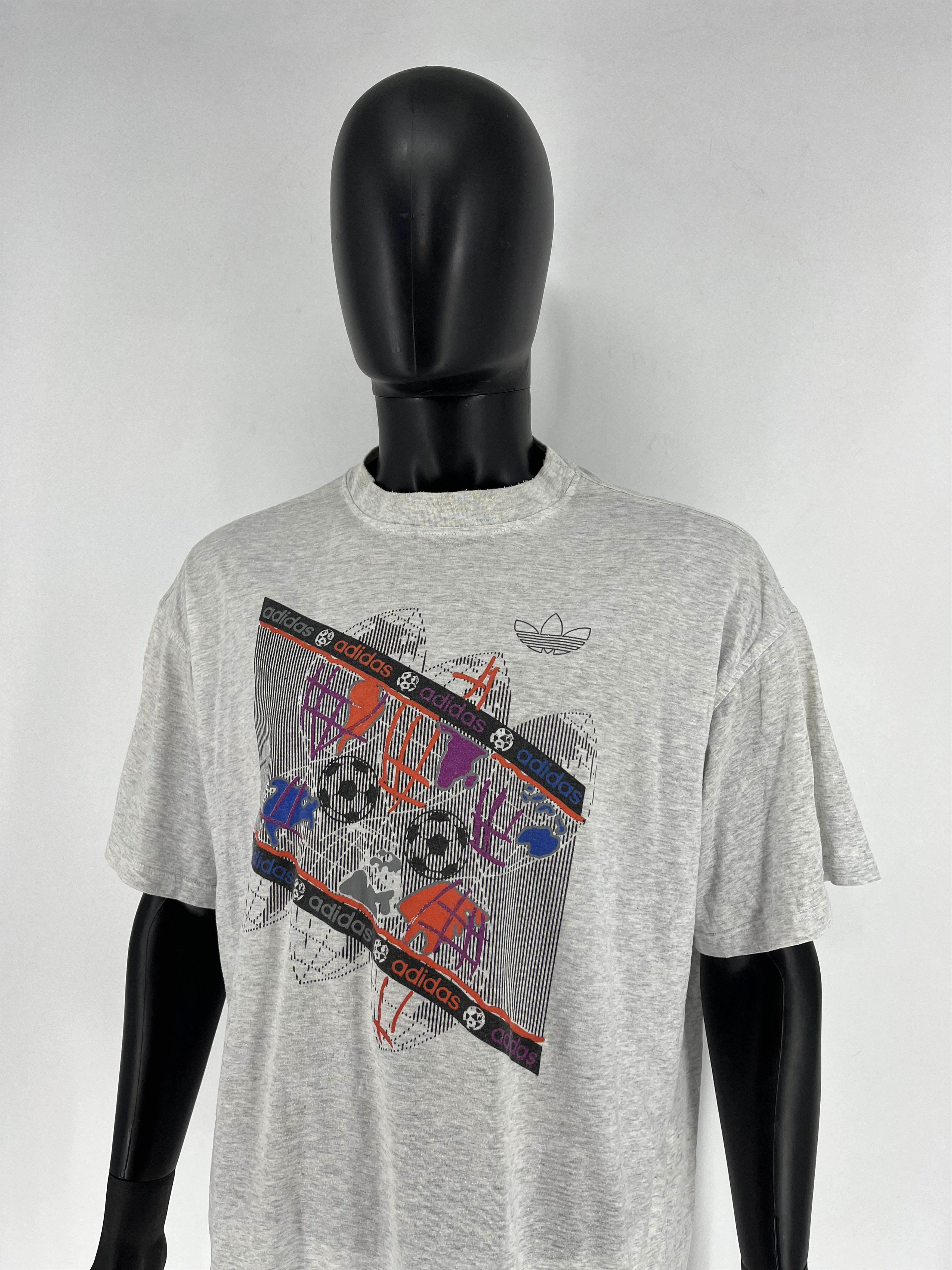 Adidas × Vintage Adidas Grau Grafik T-Shirt Silver Tag Banner Tag 80s Size US XL / EU 56 / 4 - 8 Thumbnail