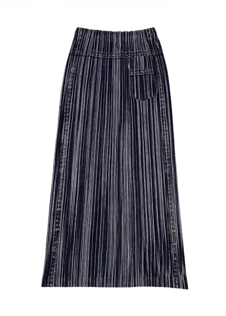 Pleats Please Issey Miyake Pleats Please Denim Patterned Pleated Midi Skirt Size 30" / US 8 / IT 44 - 4 Thumbnail
