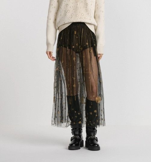Dior o1bcso1str0226 511J99 Embroidered Mid-Length Flared Skirt Size 30" / US 8 / IT 44 - 4 Thumbnail