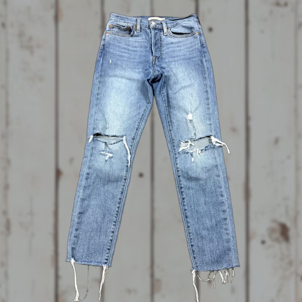 Levi's Levi's Wedgie Skinny High Rise Jeans Women 27 25x27 Blue Denim Distressed Stretch Button Fly Regular 27in Inseam Size 25" / US 0 / IT 36 - 1 Thumbnail