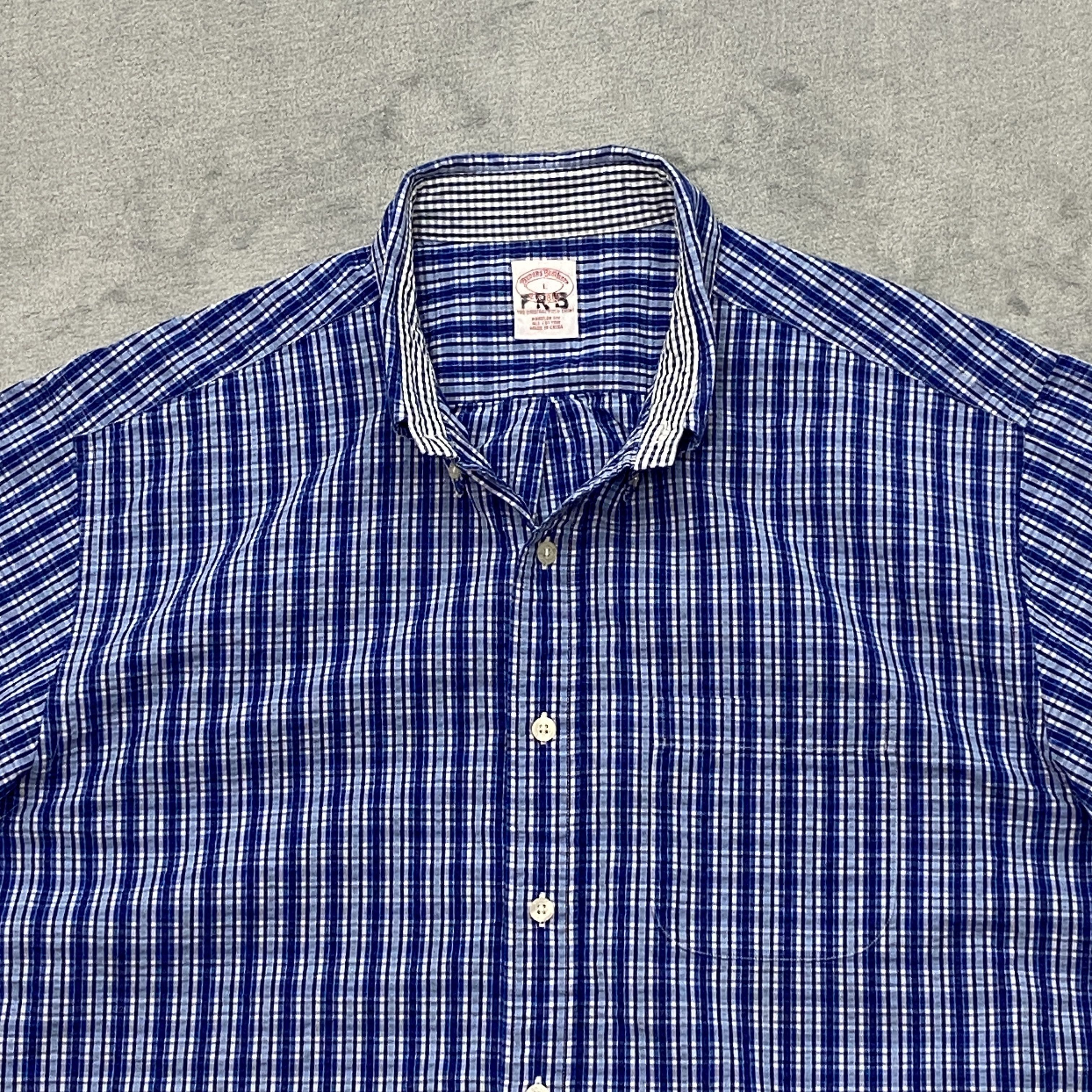 Brooks Brothers SEERSUCKER Shirt Men Large Plaid Original Polo Short Sleeve Size US L / EU 52-54 / 3 - 4 Thumbnail
