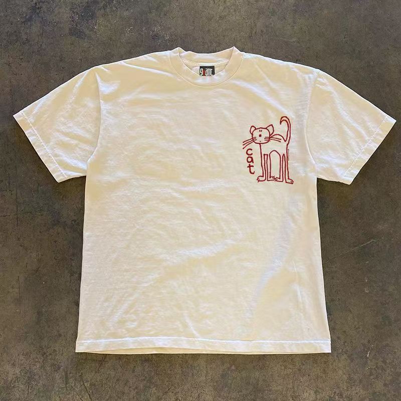 Japanese Brand White casual retro cat print t-shirt Size US M / EU 48-50 / 2 - 2 Thumbnail