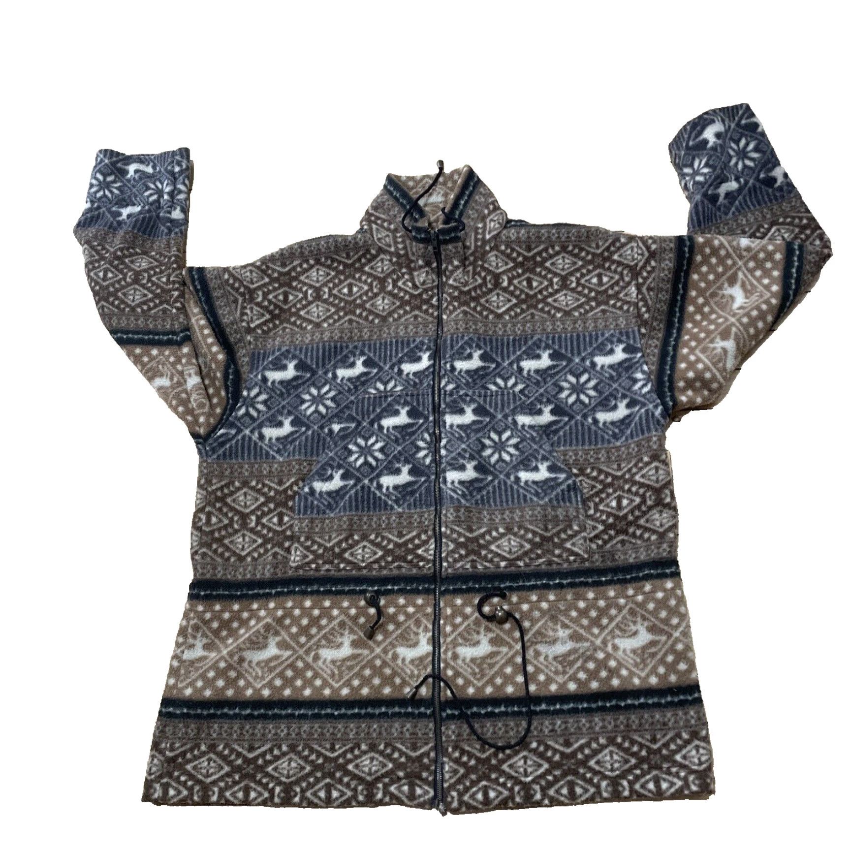Vintage VINTAGE Slyll New York Sherpa Fleece Sweater Men L Brown Gray Deer Nordic Tribal 90s Full Zip Size US L / EU 52-54 / 3 - 2 Thumbnail