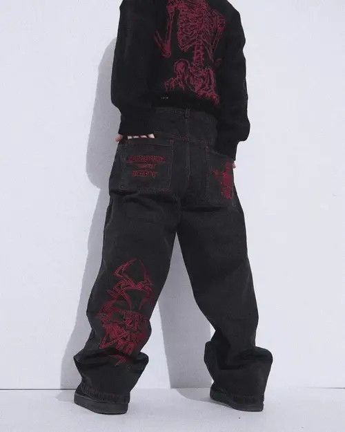 Japanese Brand Retro Y2K jeans skeleton straight Trousers Wide Leg Size US 34 / EU 50 - 1 Thumbnail