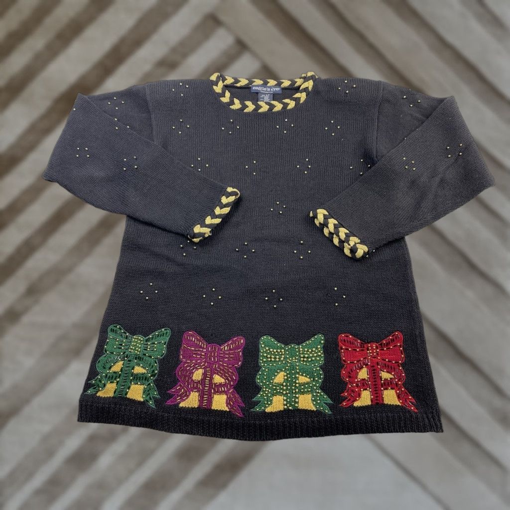 Vintage VINTAGE The Eagle’s Eye Christmas Knit Sweater Size S Women Black Jewel Christmas Ugly Sweater Size S / US 4 / IT 40 - 1 Thumbnail