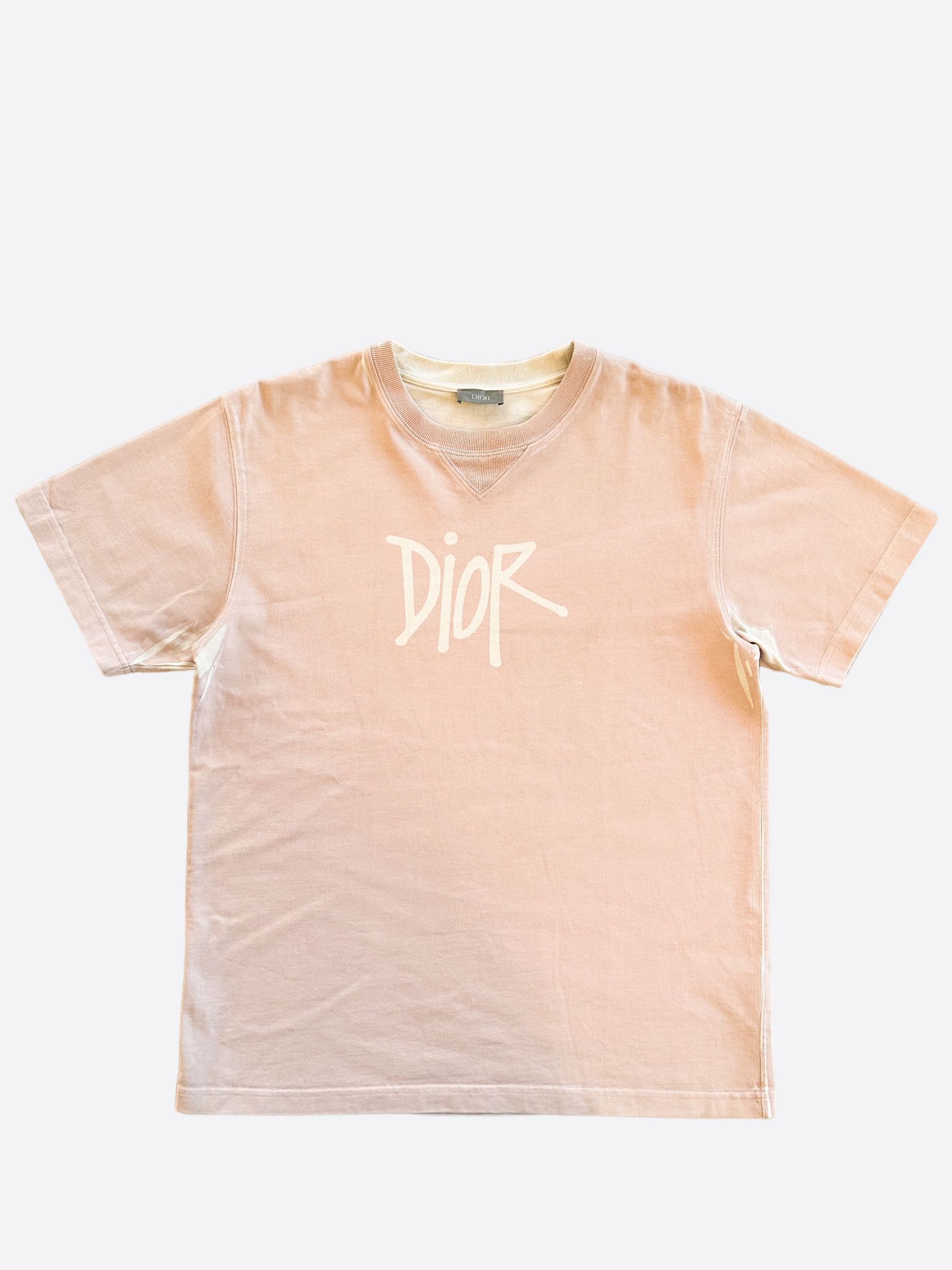 Dior Stussy Pink White Logo T-Shirt