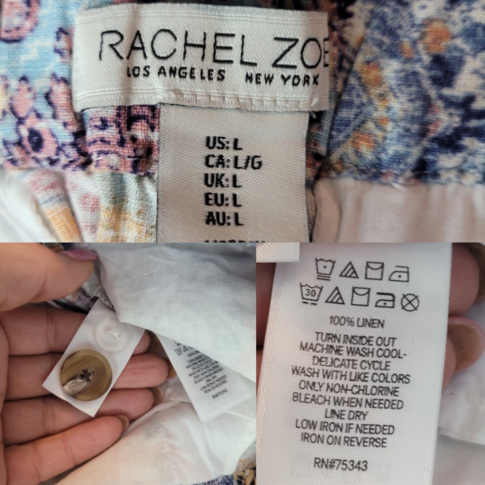 Rachel Zoe Rachel Zoe Womens Linen Multicolor Paisley Patchwork Wide-Le Size 30" / US 8 / IT 44 - 3 Thumbnail
