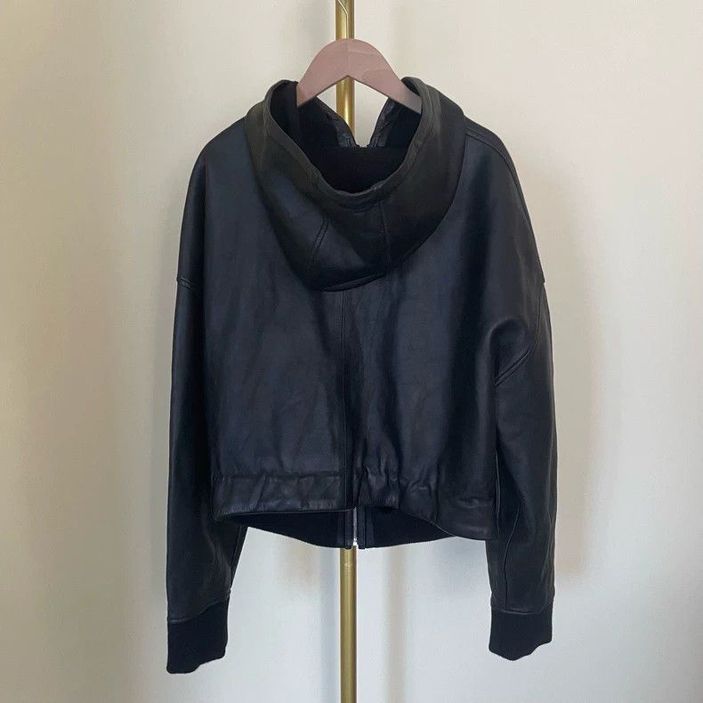 Loewe LOEWE Black Full Leather Drawstring Hooded Zip-up Jacket, Size XS / US 0-2 / IT 36-38 - 2 Thumbnail