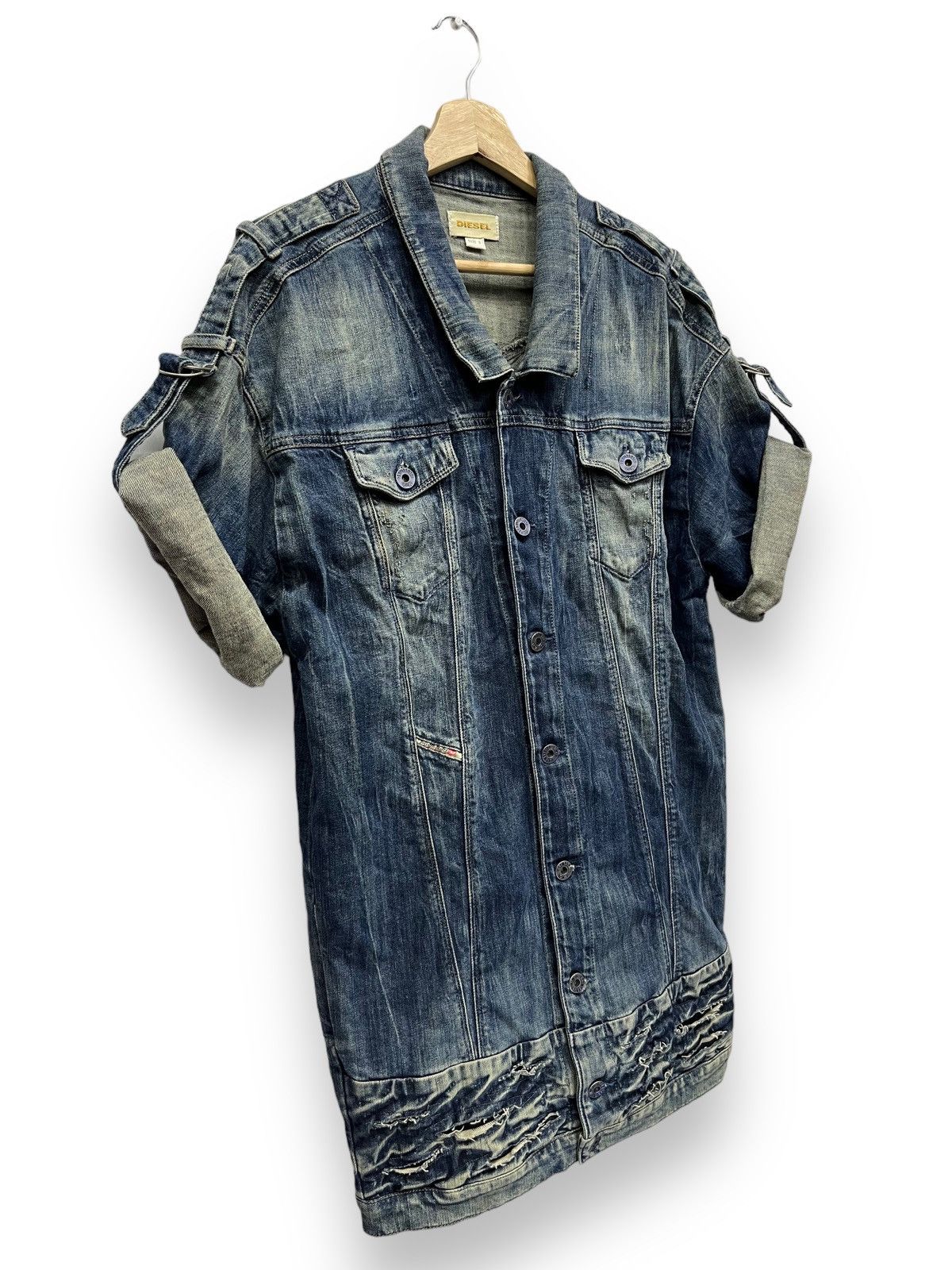 Diesel Vtg DIESEL Long Stretch Denim Shirt Punk Destroyed Design Size S / US 4 / IT 40 - 3 Thumbnail