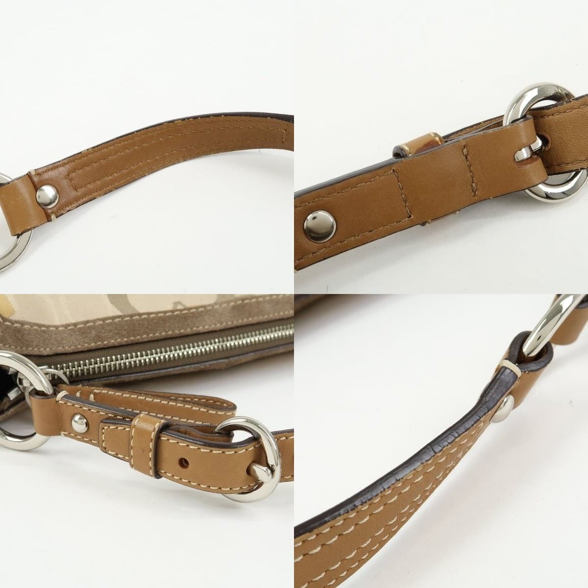 Coach Coach Signature Canvas & Suede Shoulder Bag Beige Size ONE SIZE - 4 Thumbnail