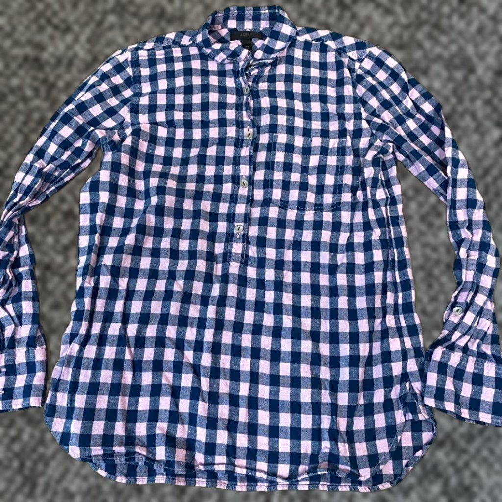 Pinko J Crew Popover Shirt 00 Gingham Plaid Pink Blue Top Womens Size XXS / US 00 / IT 34 - 1 Thumbnail