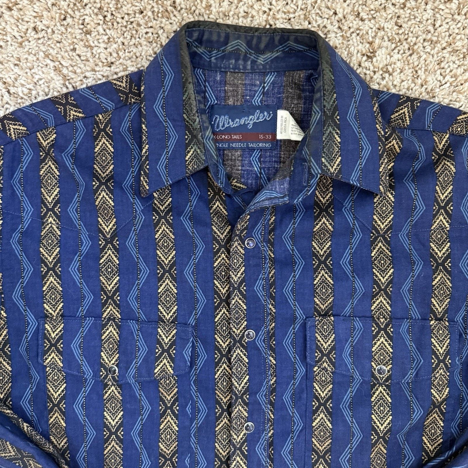 Vintage × Wrangler Wrangler Blue Aztec Pearl Snap Button Up Western Shirt Large Size US L / EU 52-54 / 3 - 2 Thumbnail