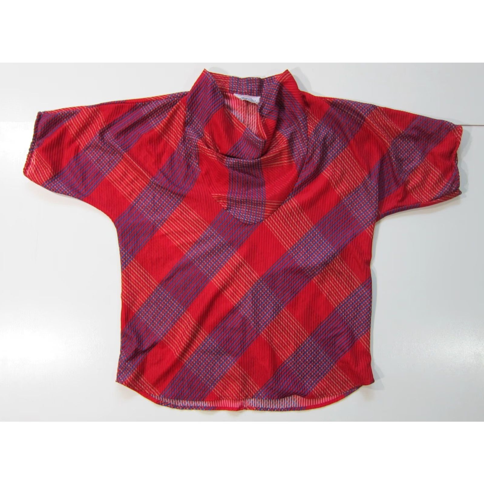 Vintage Vintage Brooklyn Blouse Works Red Blue Plaid High Slouch Neck Shirt Top Medium Womens Blouse Size M / US 6-8 / IT 42-44 - 6 Thumbnail