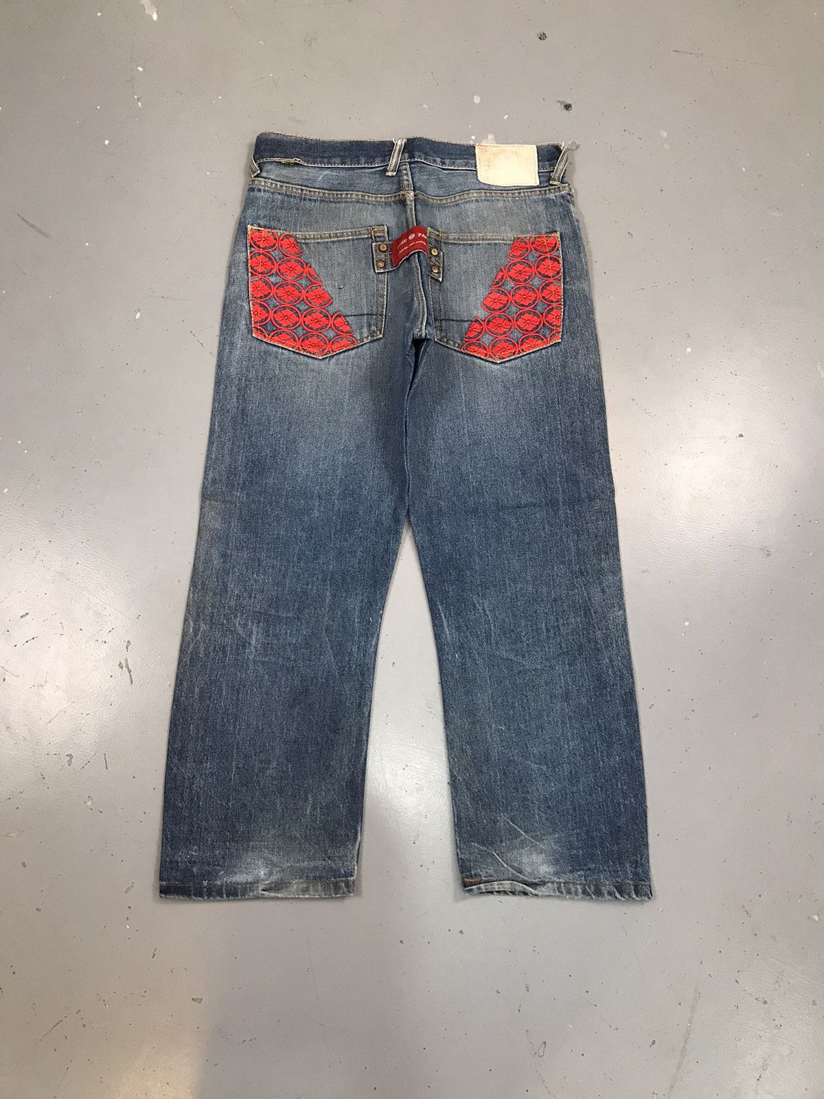 Japanese Brand × Vintage Vintage Evisu inspired red crazy embroidered diecock denim Size US 32 / EU 48 - 1 Thumbnail