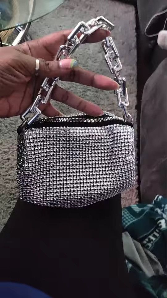 Leather Glitter Rhinestone Mini Crossbody Tote Bag Size ONE SIZE - 6 Thumbnail