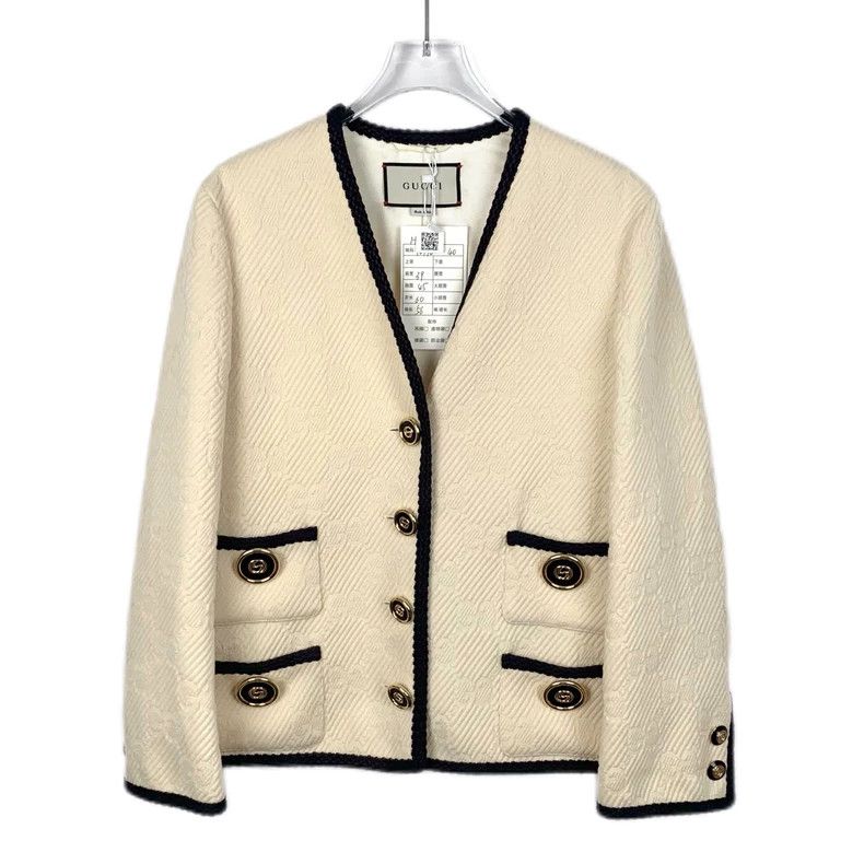 Gucci Gucci Beige logo old flower full print V-neck wool small fr Size US XXS / EU 40 - 1 Thumbnail