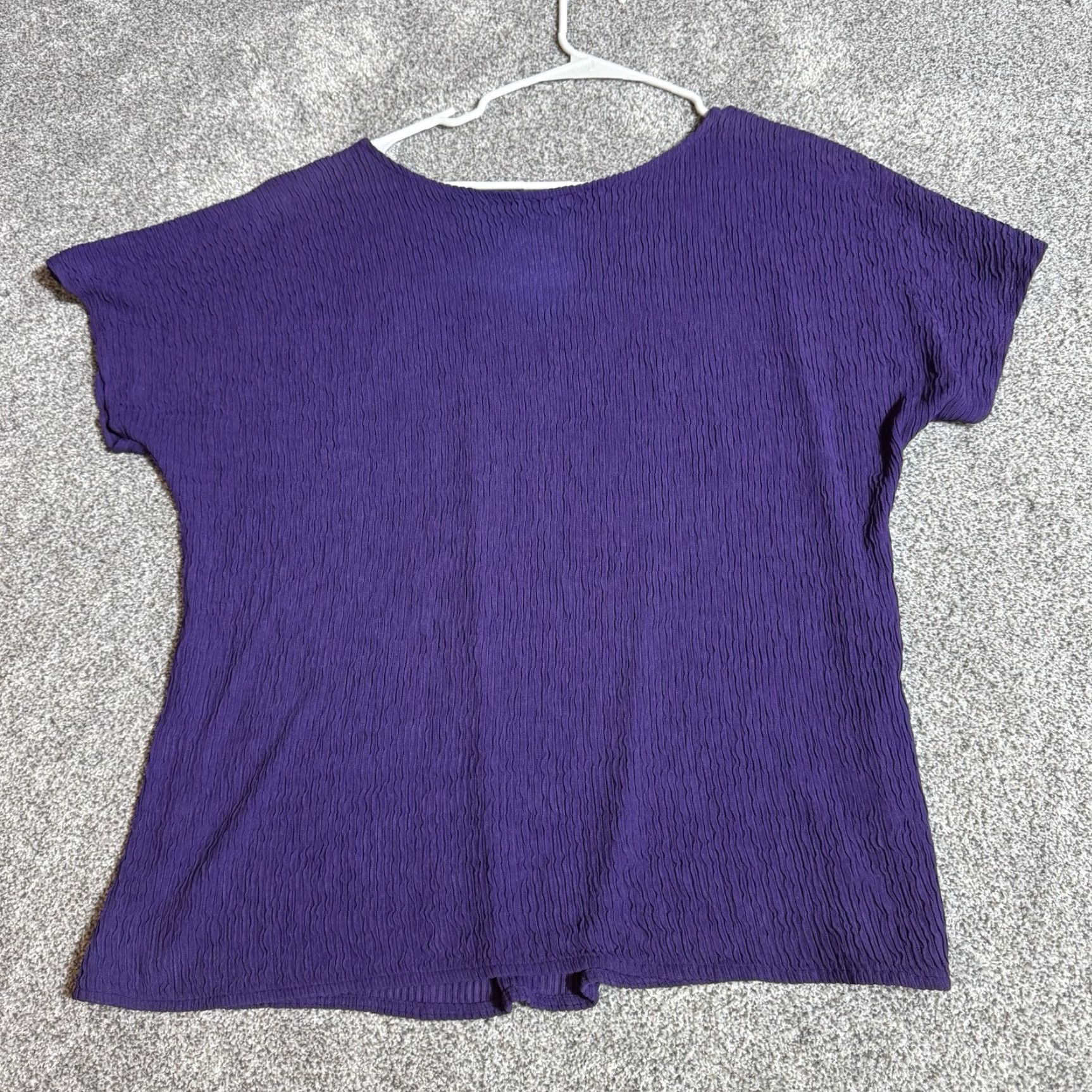 Vintage VINTAGE Jessica Michelle Top Women 20W Plus Size Boho 90s Lagenlook Crinkled Short Sleeve Round Neck Pullover Purple Nylon Acetate Blouse USA Womens Size 3XL / US 20-22 - 6 Thumbnail