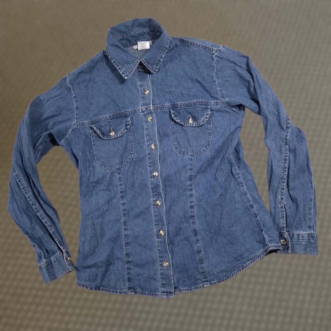 Denime VINTAGE Paris Sport Club Shirt Womens Large Blue Denim Button Front Long Sleeve Western Size L / US 10 / IT 46 - 1 Thumbnail