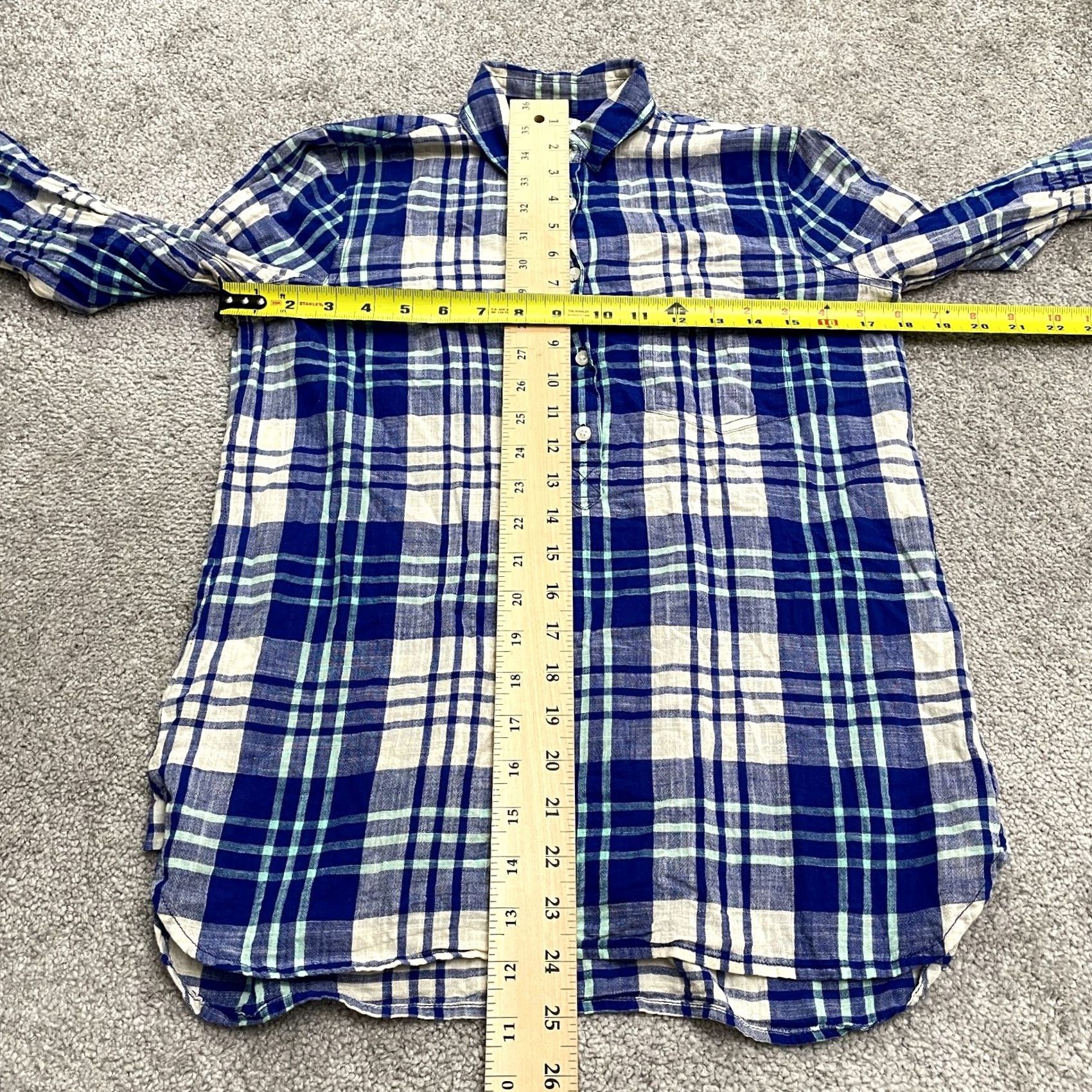 J.Crew J.Crew Shirt Womens XXS Blue White Plaid Button-Up Long Sleeve Cotton Top Size XXS / US 00 / IT 34 - 7 Thumbnail