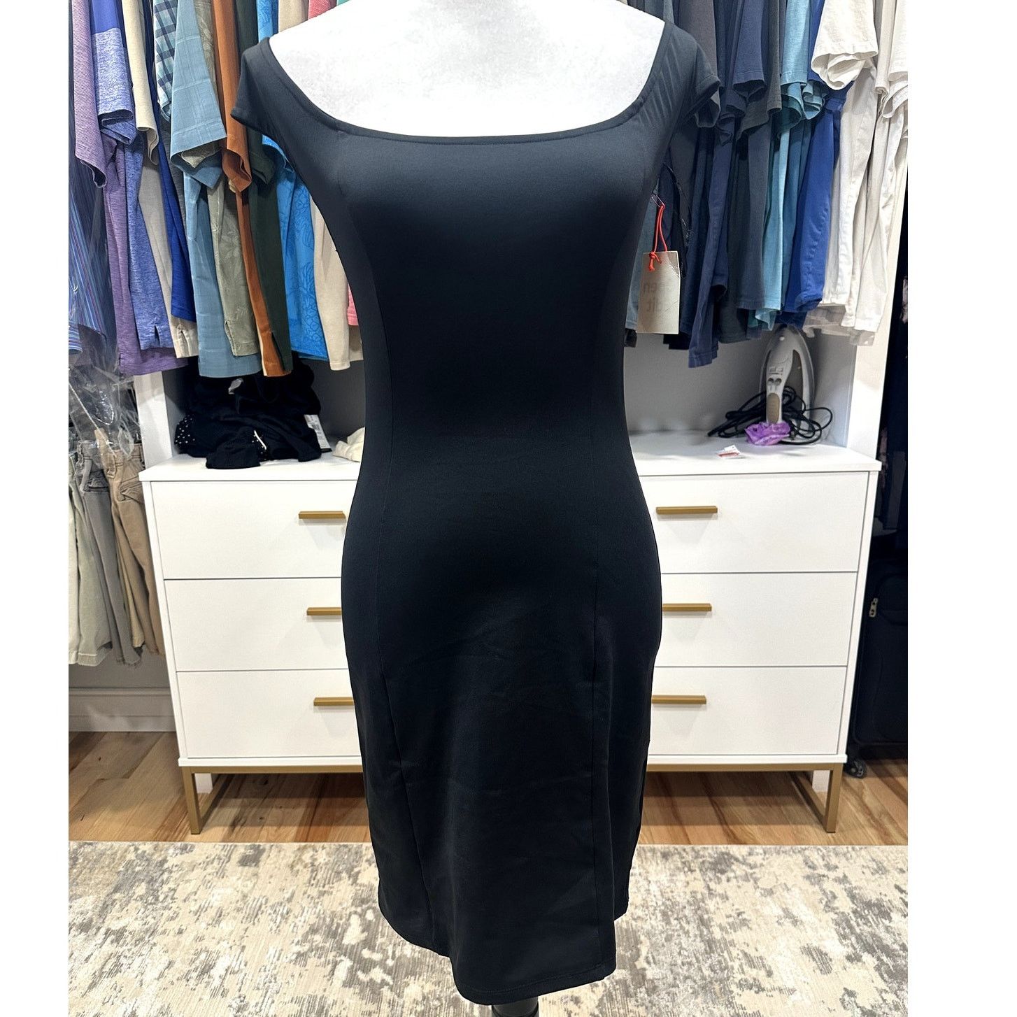 Other Open Edit Black Bodycon Off The Shoulder Mini Dress XS NWT Size XS / US 0-2 / IT 36-38 - 2 Thumbnail