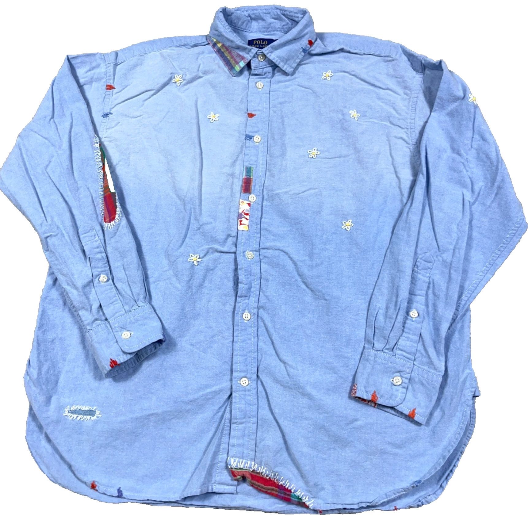 Polo Ralph Lauren VINTAGE Polo Ralph Lauren Shirt Men Small 14 Blue Button Up Patch Work Embroidered Faded Size US S / EU 44-46 / 1 - 2 Thumbnail