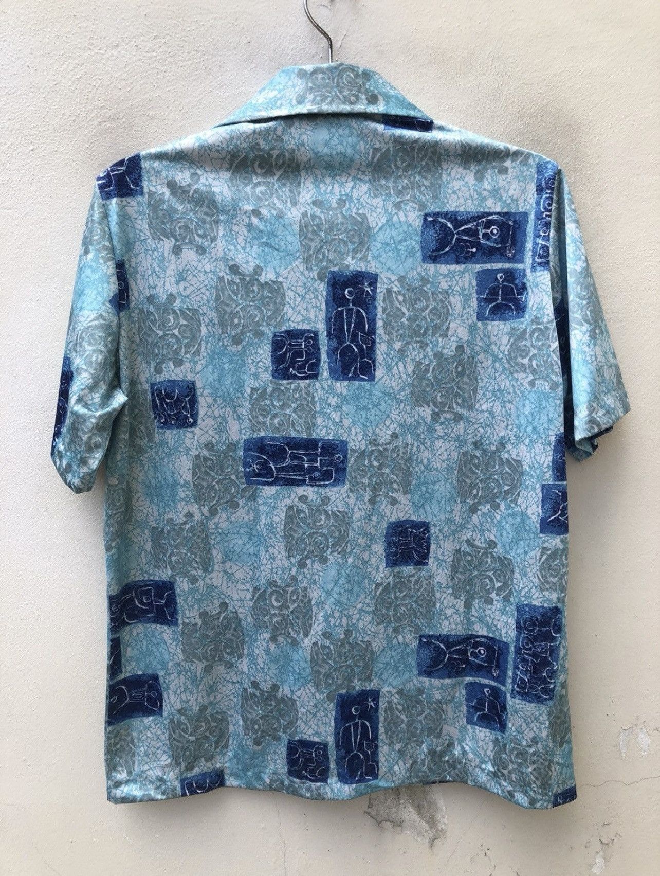 Vintage Vintage 70s NAPILI Abstract Cave Art Collar Sharp Hawaiian Size US M / EU 48-50 / 2 - 14 Thumbnail