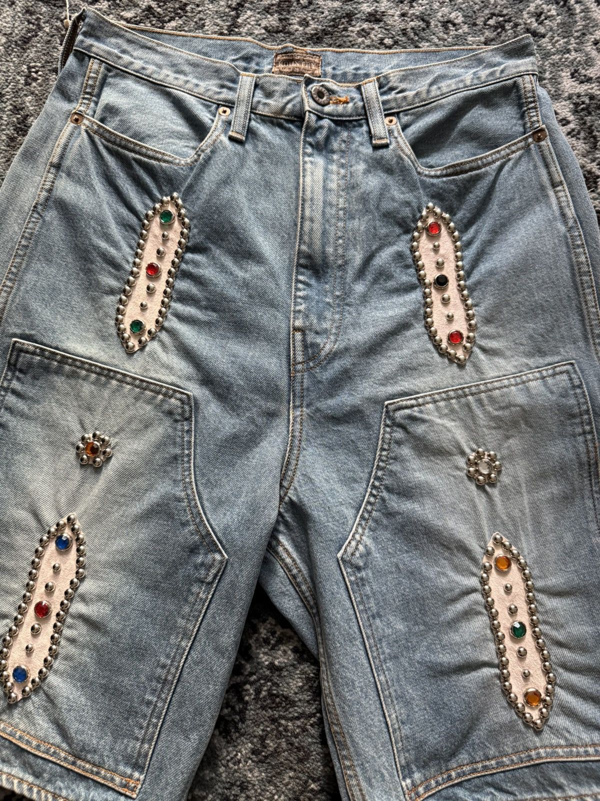 Kapital Kountry Kapital Double Knee Studded Jean Shorts Indigo Size US 32 / EU 48 - 4 Thumbnail