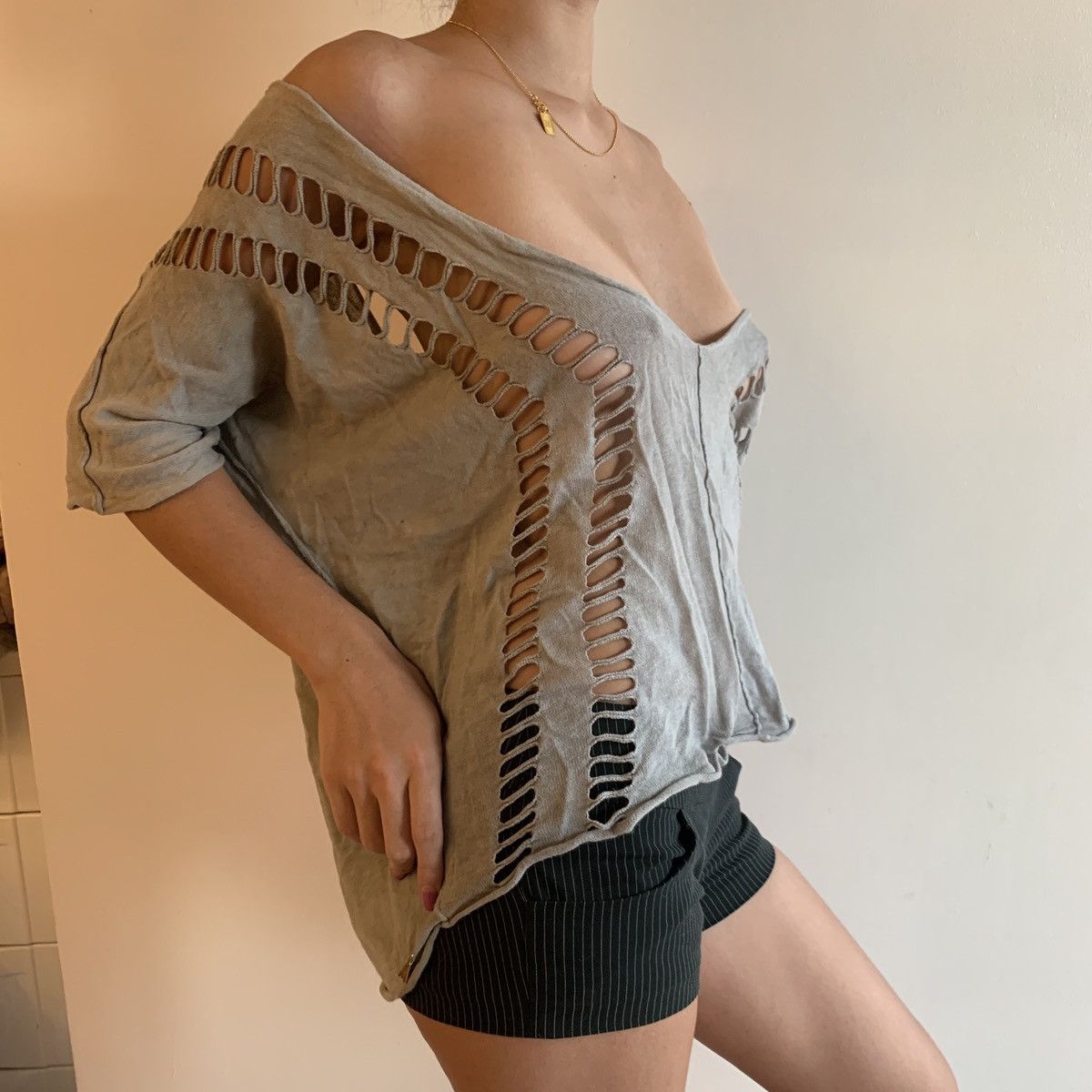 Cop Copine × Designer Cop Copine | Open-Back Blouse in Cool Grey Size M / US 6-8 / IT 42-44 - 4 Thumbnail