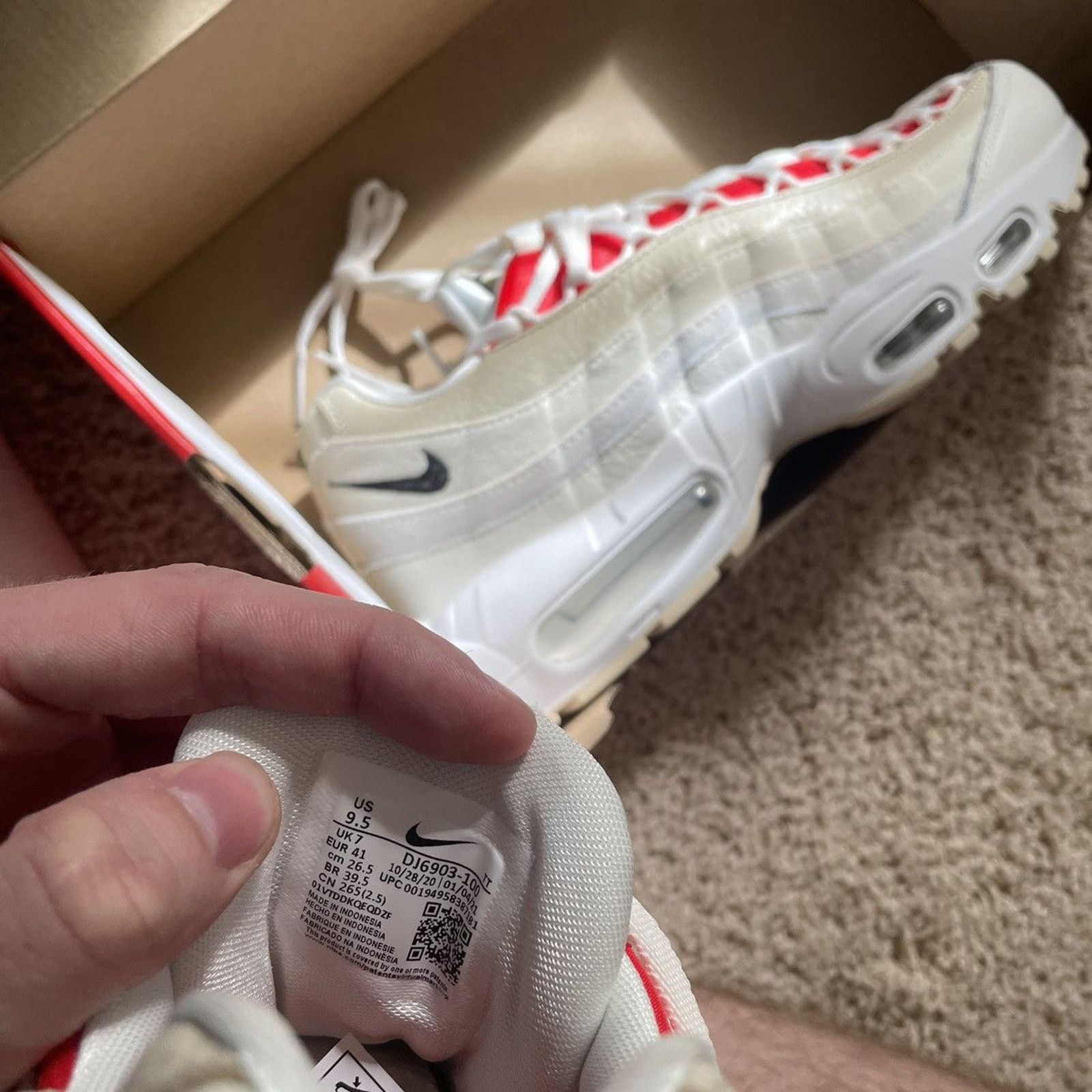 Nike AiR MAX 95 DOUBLE LACE SAiL COCONUT MiLK CHiLE RED AM95 Size US 9.5 / IT 39.5 - 2 Thumbnail