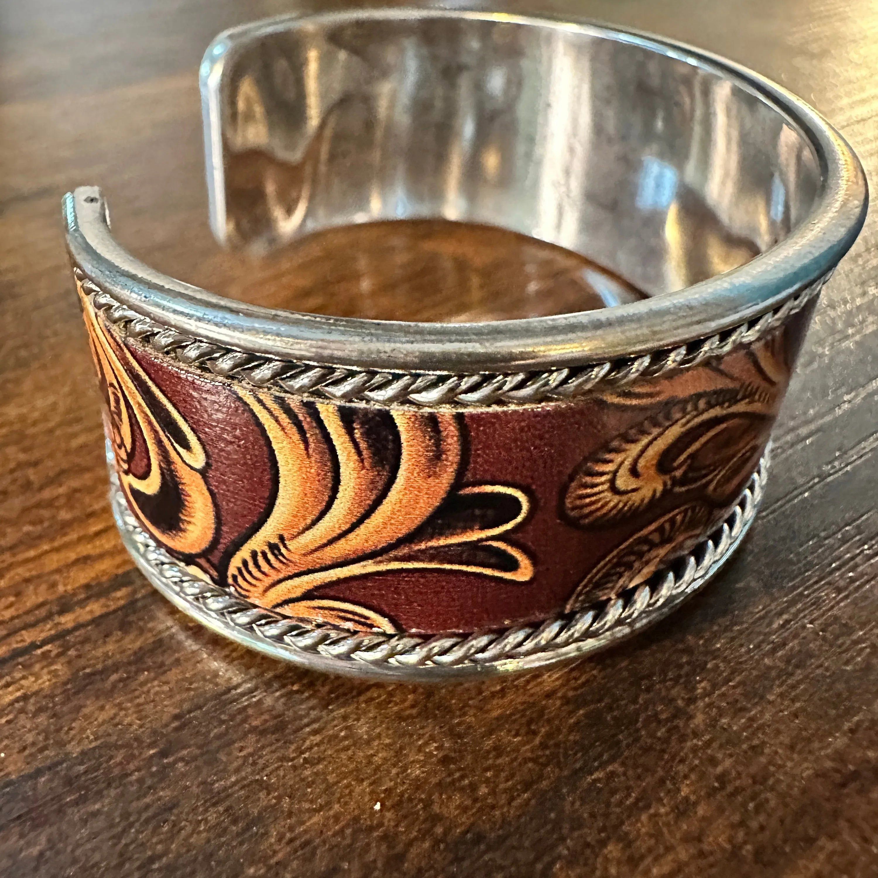 Other Handcrafted Boho Western Brown Floral Scroll Lace Wide Cuff Size ONE SIZE - 5 Thumbnail