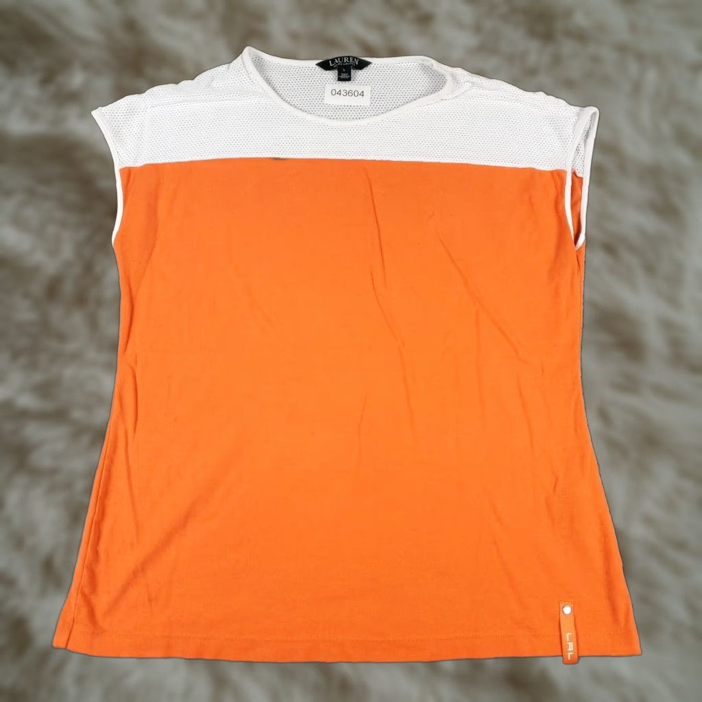 Ralph Lauren Ralph Lauren Womens Large Casual Sleeveless T Shirt Orange White Size L / US 10 / IT 46 - 1 Thumbnail