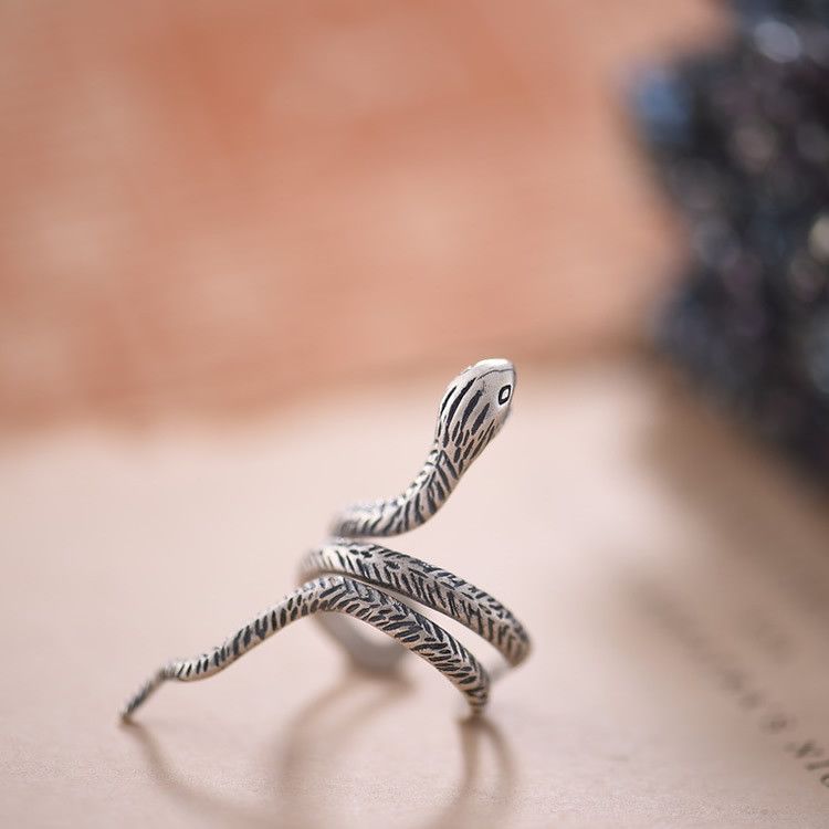 Jewelry Snake Dark Jewelry Rings Open Size Chrome Ring (Size 7-13) Size ONE SIZE - 2 Thumbnail