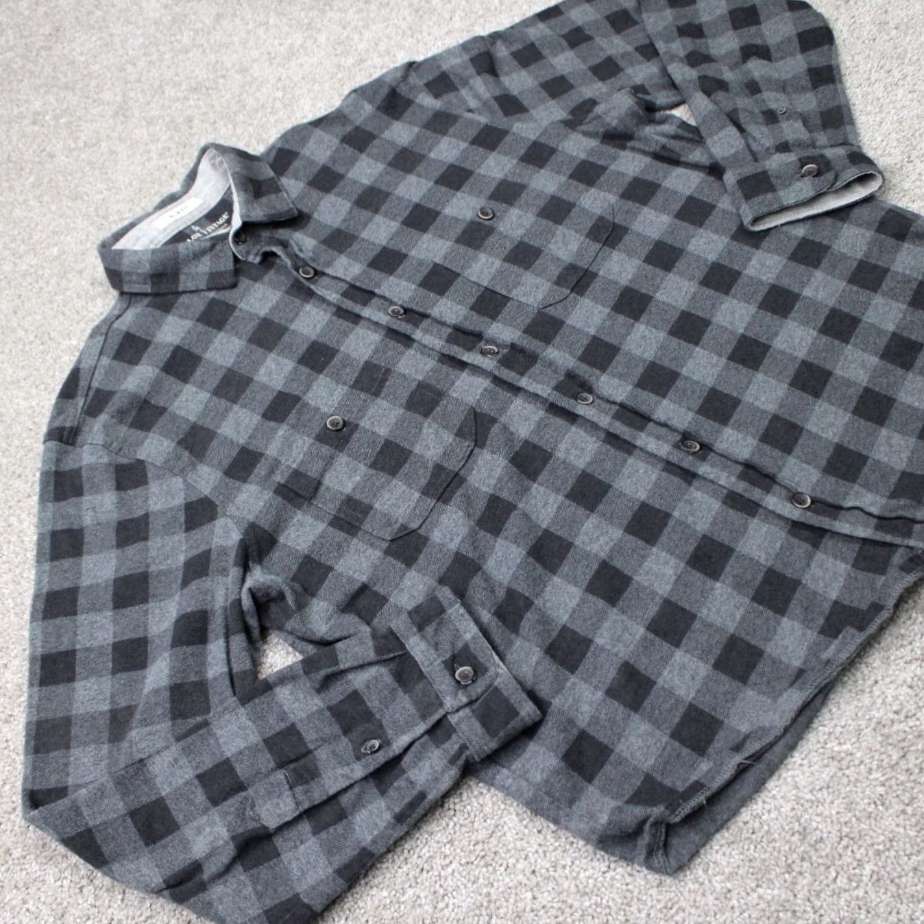 Vintage Tailor Vintage Shirt Mens Large Gray/Black Plaid Flannel Cotton L/S Button-Up Casual Workwear Size US L / EU 52-54 / 3 - 5 Thumbnail