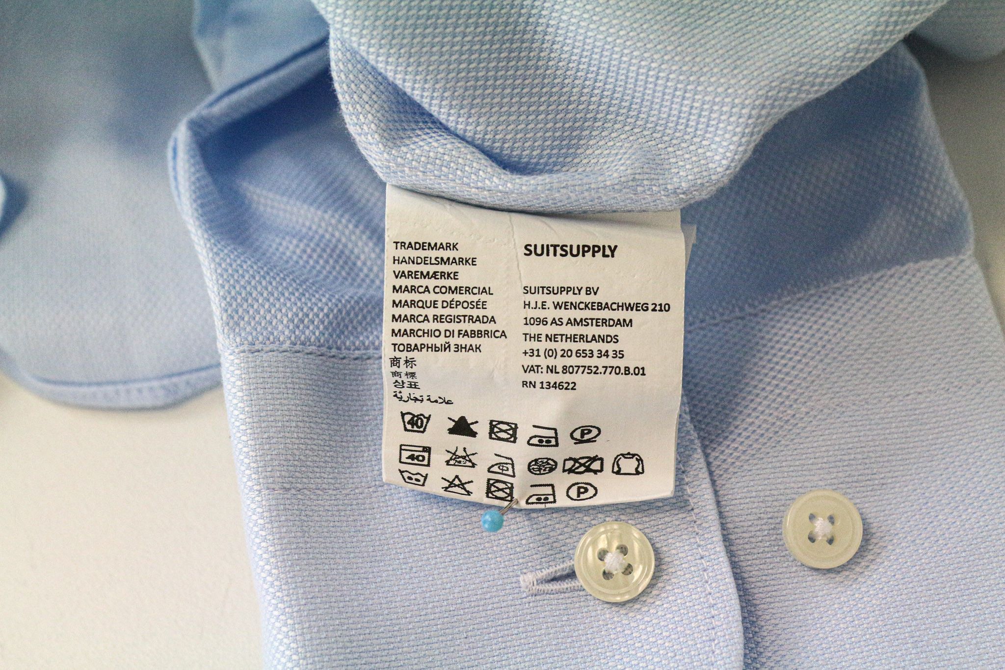 Suitsupply 45-7/17 3/4L Slim Blue Cotton Button-Up Shirt 79165 Size 44L - 6 Thumbnail