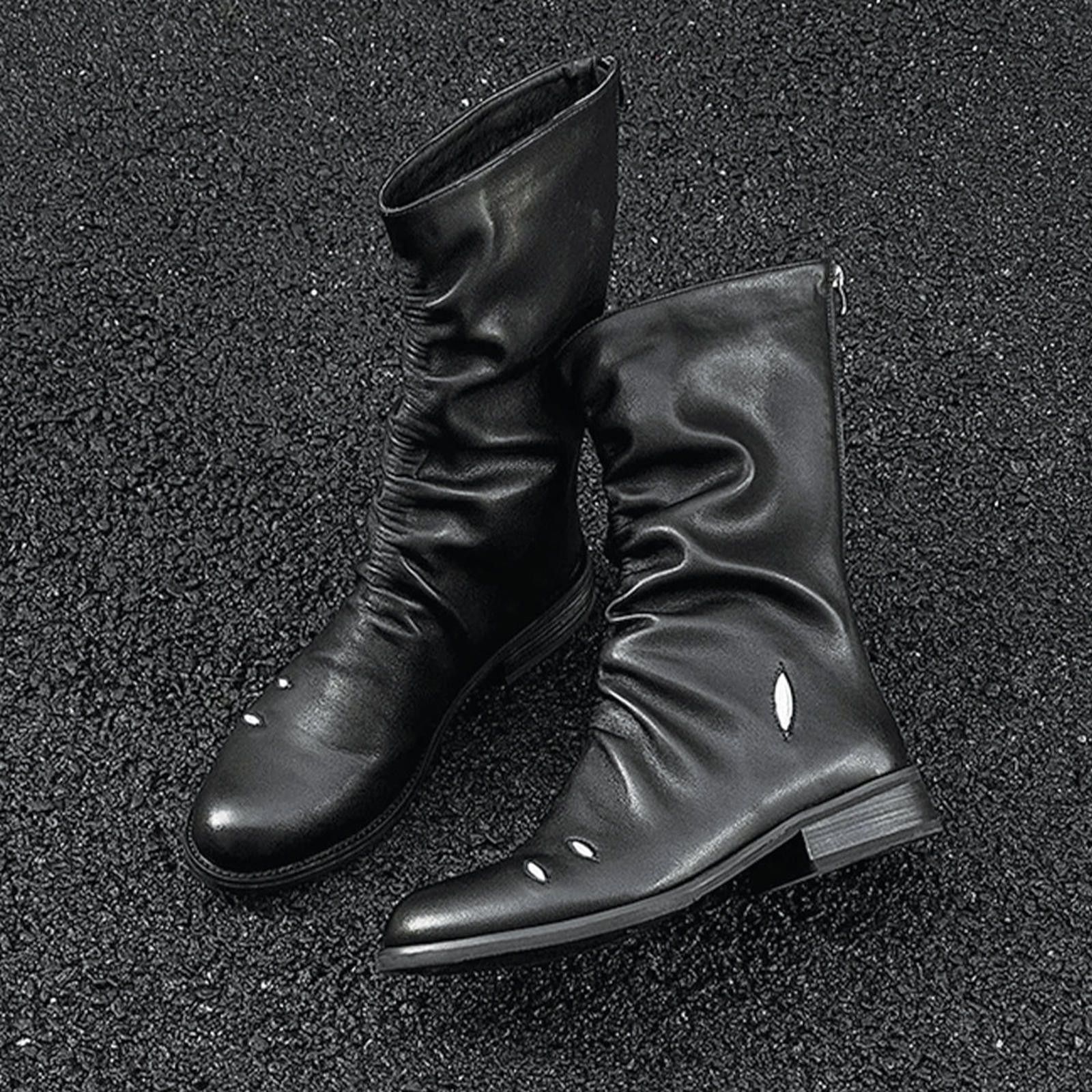 Leather Gathered Leather Calf Boots with Metallic Cutouts Size US 9 / EU 42 - 1 Thumbnail
