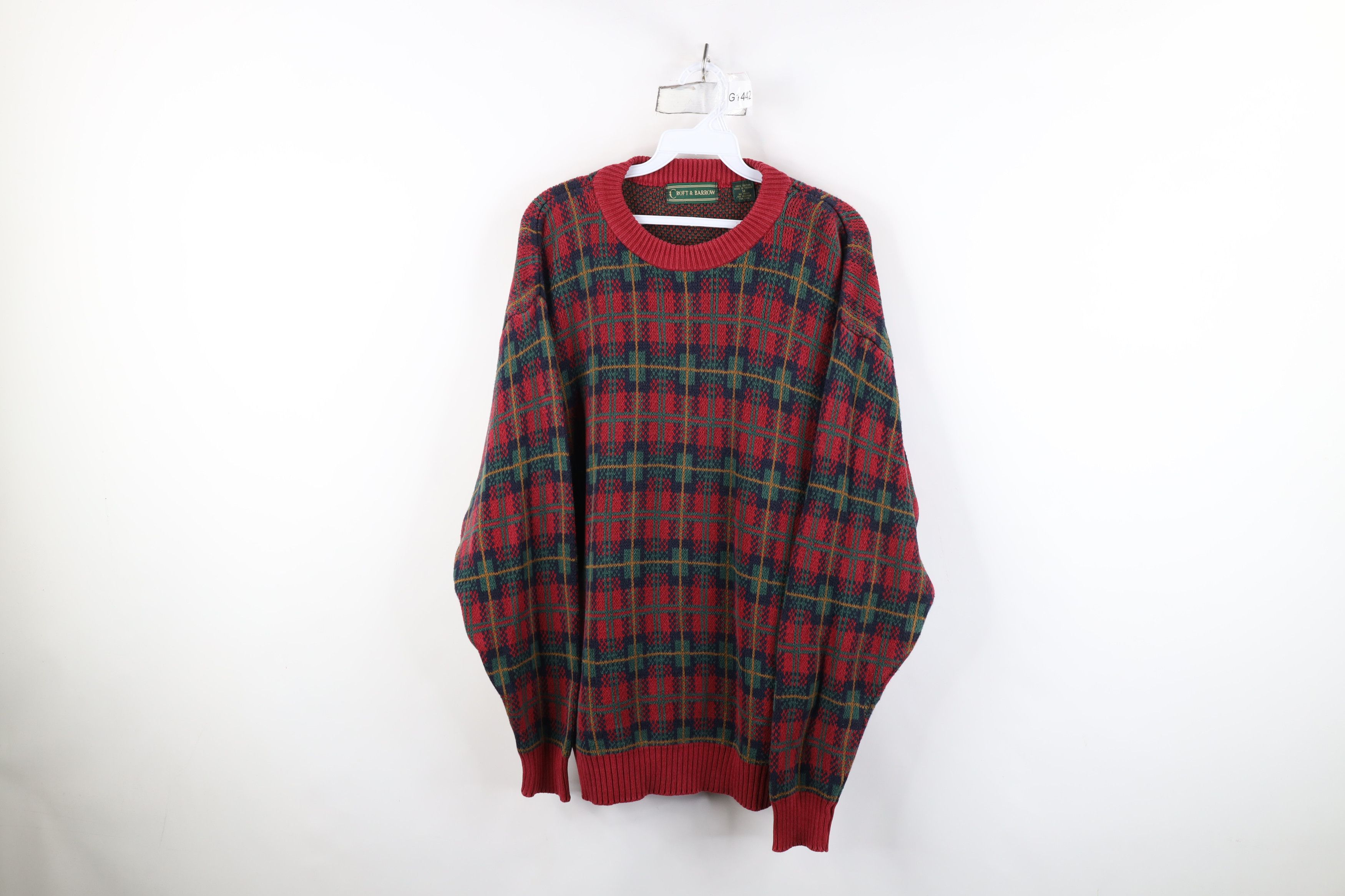 Vintage Vintage 90s Streetwear Cotton Knit Crewneck Sweater Plaid Size US M / EU 48-50 / 2 - 1 Thumbnail