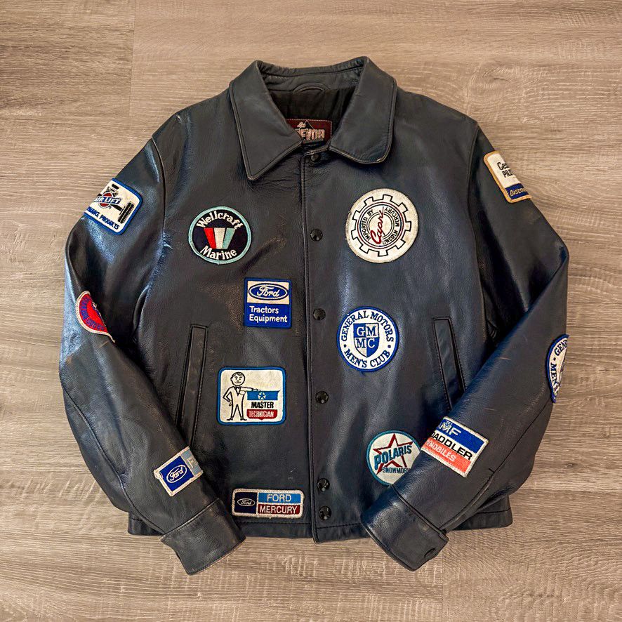 Vintage 1970s Vintage Navy Leather Motorcycle Patch Jacket Size US M / EU 48-50 / 2 - 1 Thumbnail