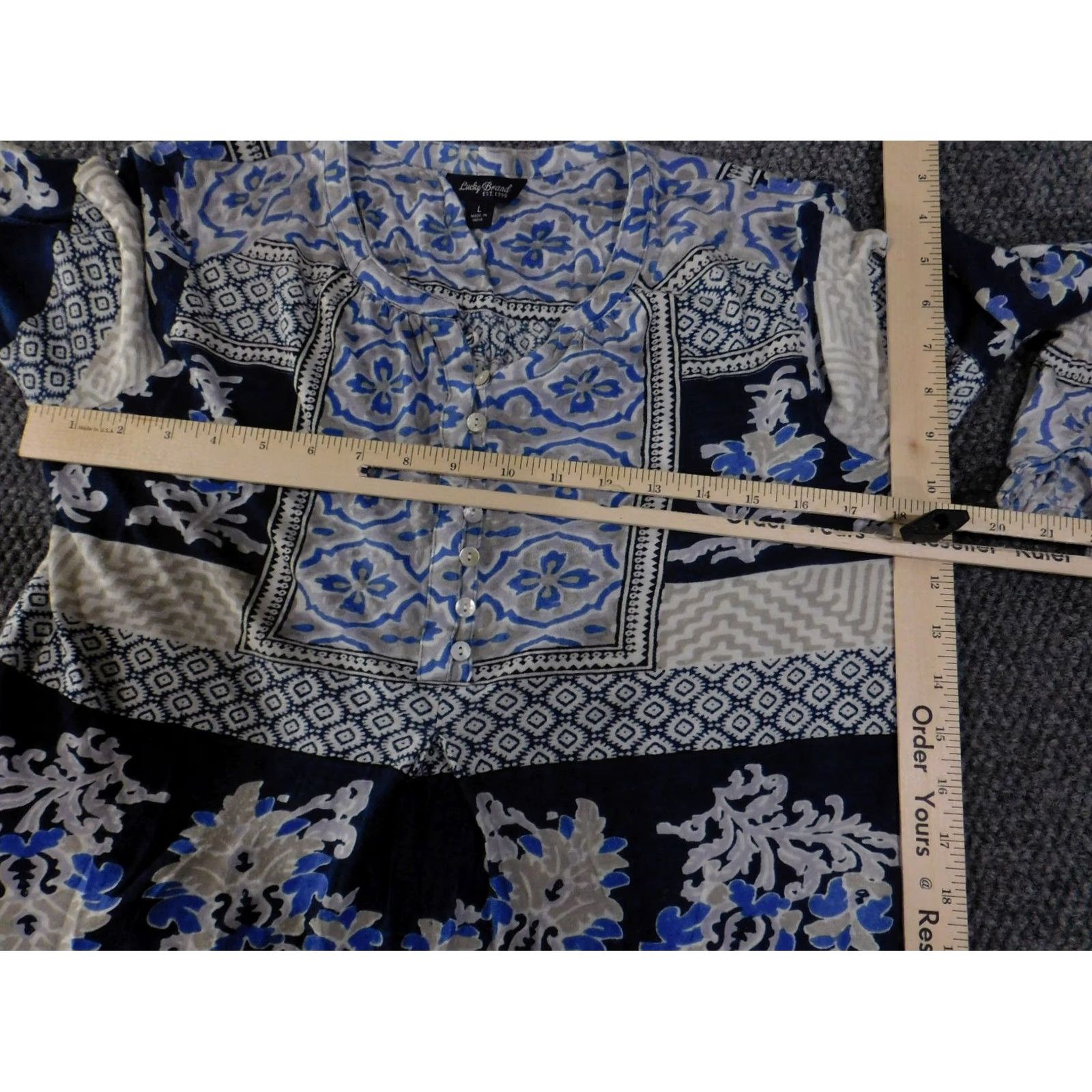Lucky Brand Lucky Brand Blouse Womens L Blue Floral Boho Peasant Top Shirt Size L / US 10 / IT 46 - 6 Thumbnail