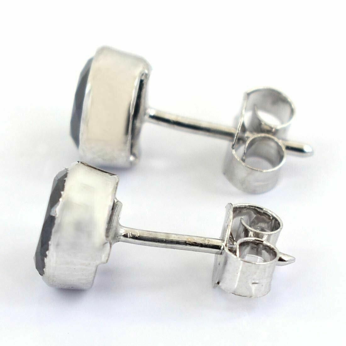 Handmade Black Diamond Bezel Set Sterling Solitaire Studs 3.10 Cts Size ONE SIZE - 2 Thumbnail