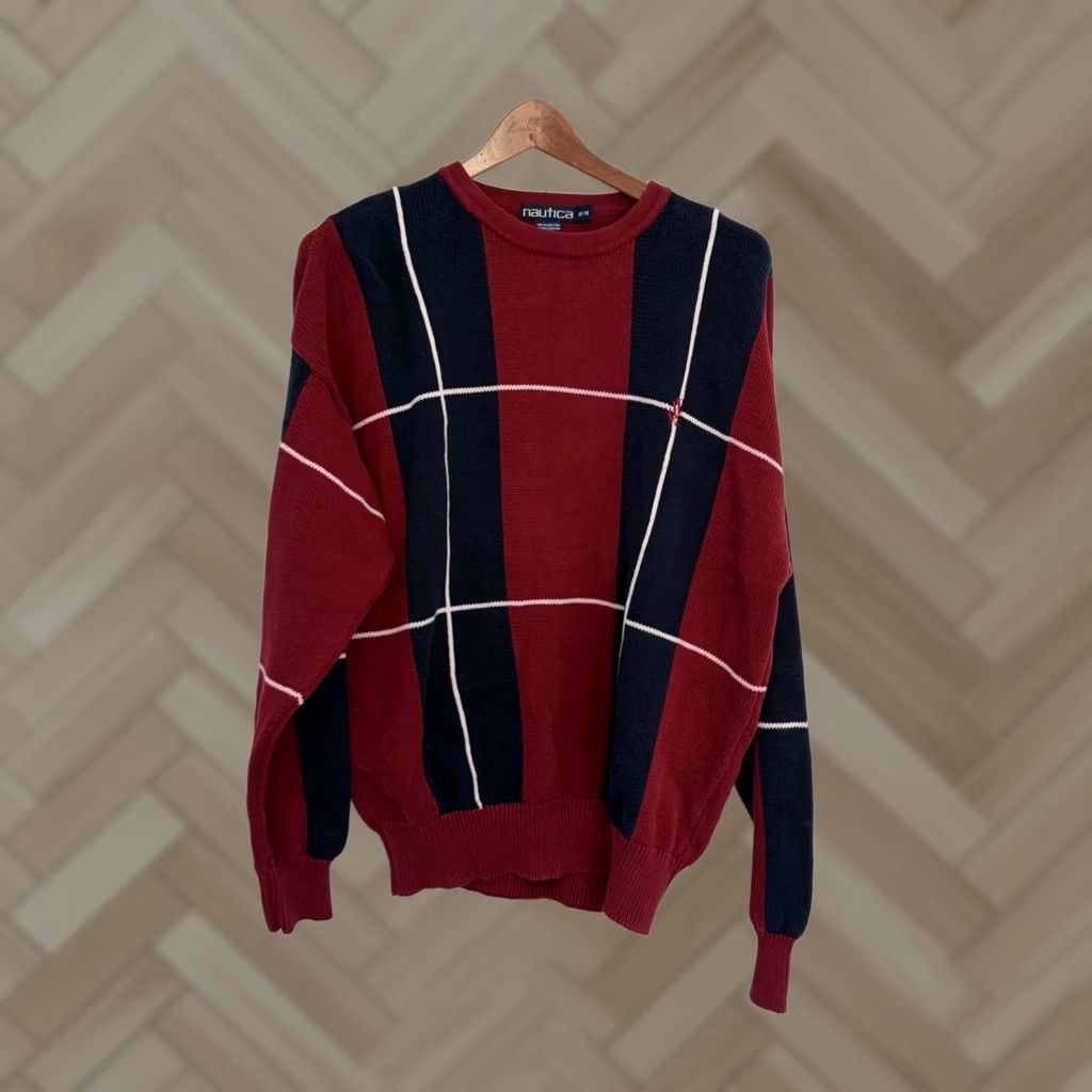 Nautica VINTAGE Nautica Sweater Mens Red Plaid Knit Crew Neck Long Sleeve Pullover 90s Medium Regular Man Mens Size US M / EU 48-50 / 2 - 1 Thumbnail