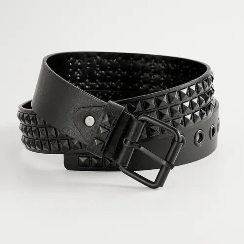 Leather × Vintage All Black Leather Rivet Belt Size ONE SIZE - 1 Thumbnail