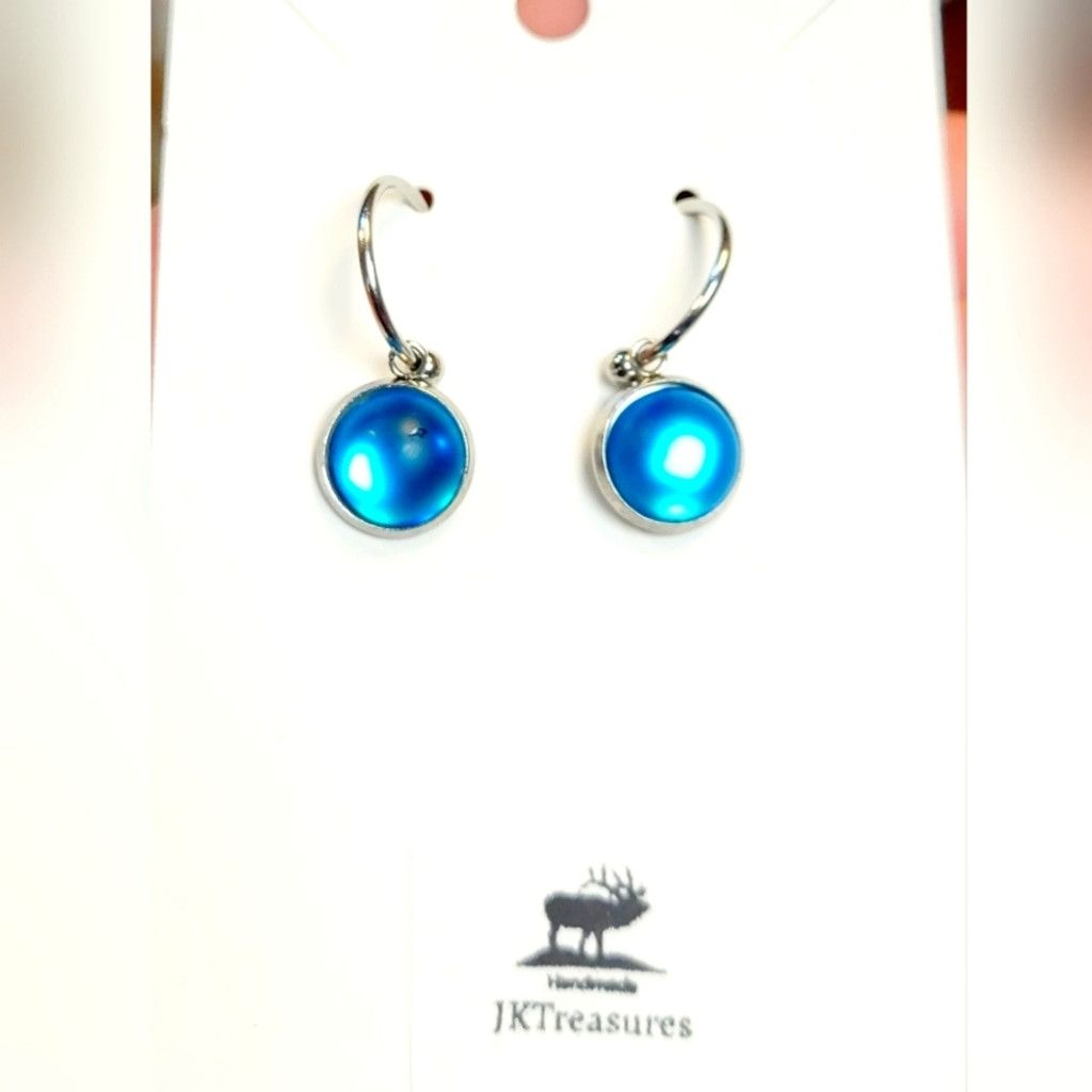 Handmade Sea Blue Crystal Sea Glass Dangle Drop Hoop Earrings Size ONE SIZE - 1 Thumbnail