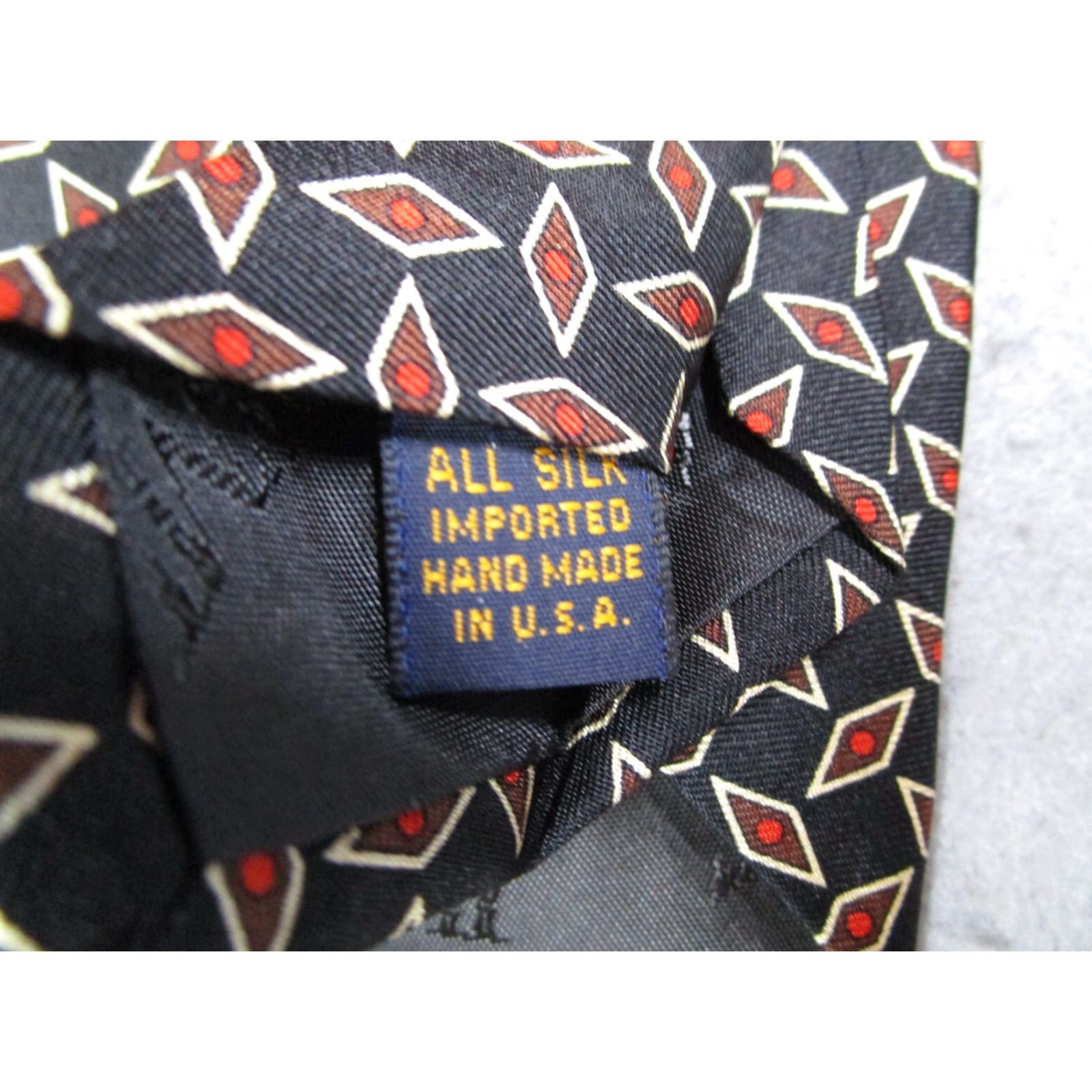 Vintage XMI Nordstrom Men's Black Silk Neck Tie Geometric Abstract Hand Sewn Made in USA - One Size Classic Length 57"-60" Size ONE SIZE - 4 Thumbnail