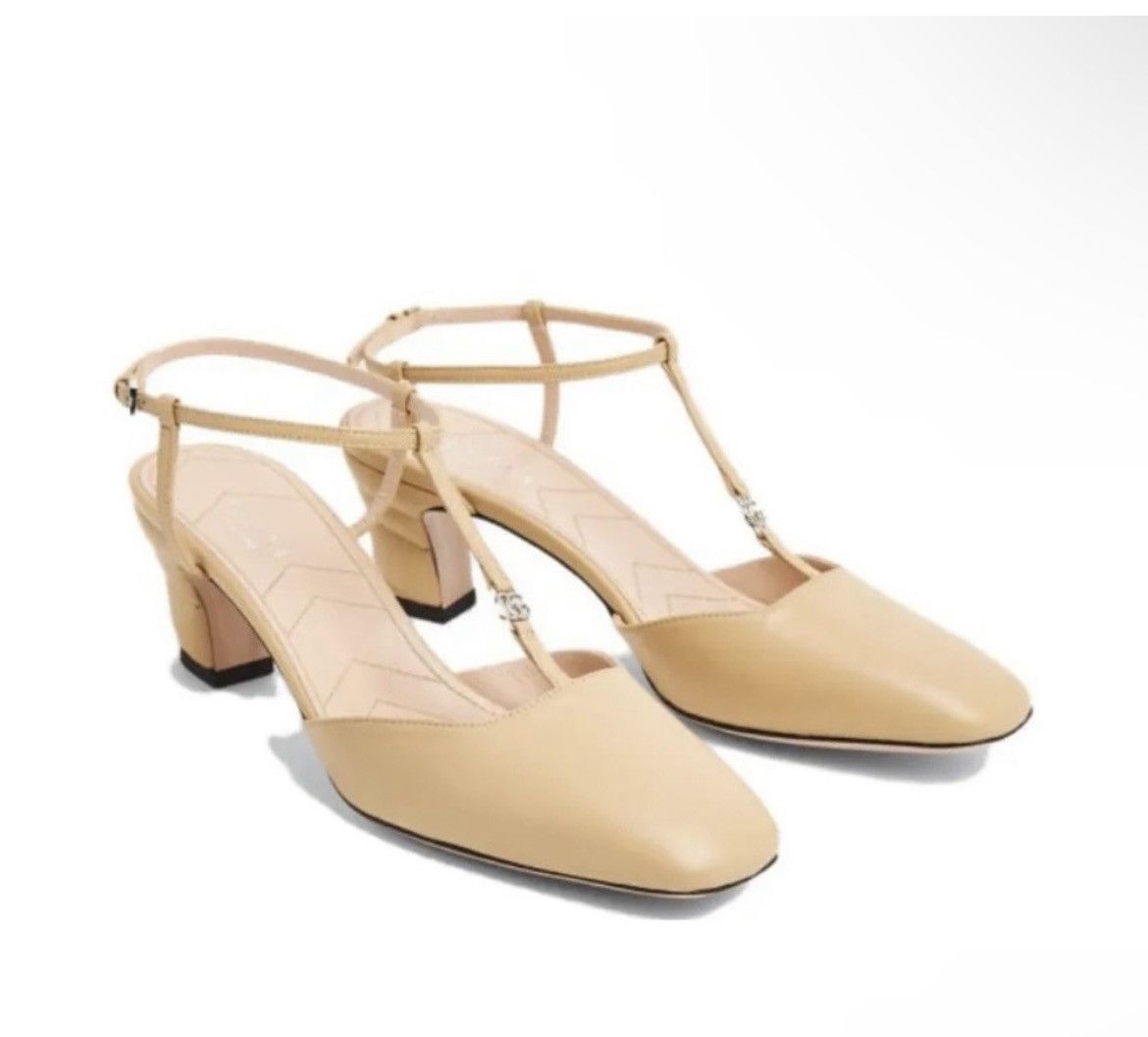 Gucci Gucci Double G T-Bar Leather Pumps Wheat Size US 10.5 / IT 40.5 - 1 Thumbnail