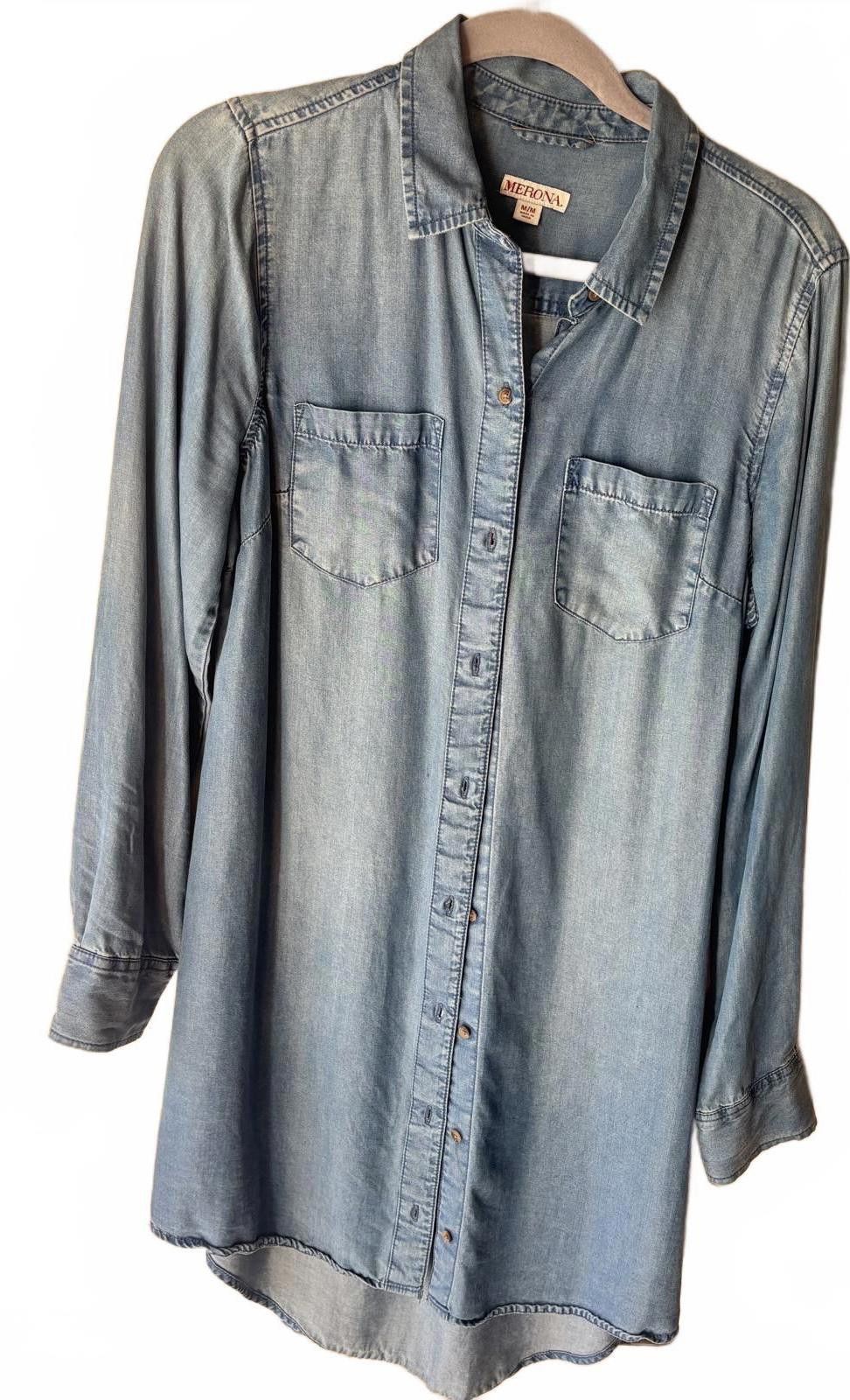 Merona Merona Light Wash Denim Shirt Dress Size M / US 6-8 / IT 42-44 - 2 Thumbnail