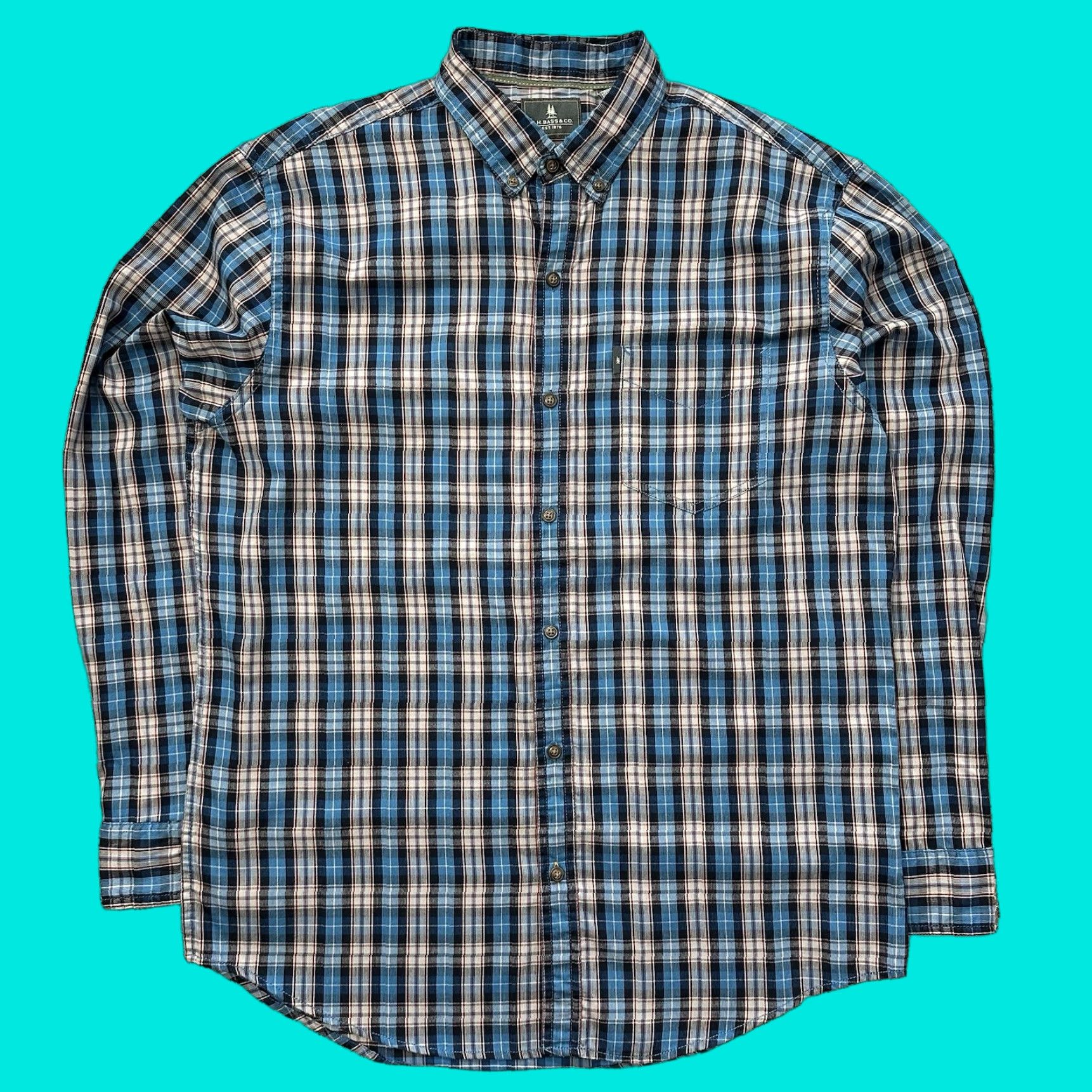 Vintage G.H. Bass & Co. Button-Up Shirt Mens M Plaid Corded Poplin Blue, Long Sleeve, Button-Down, Cotton-Polyester, Casual Shirt Size US M / EU 48-50 / 2 - 1 Thumbnail